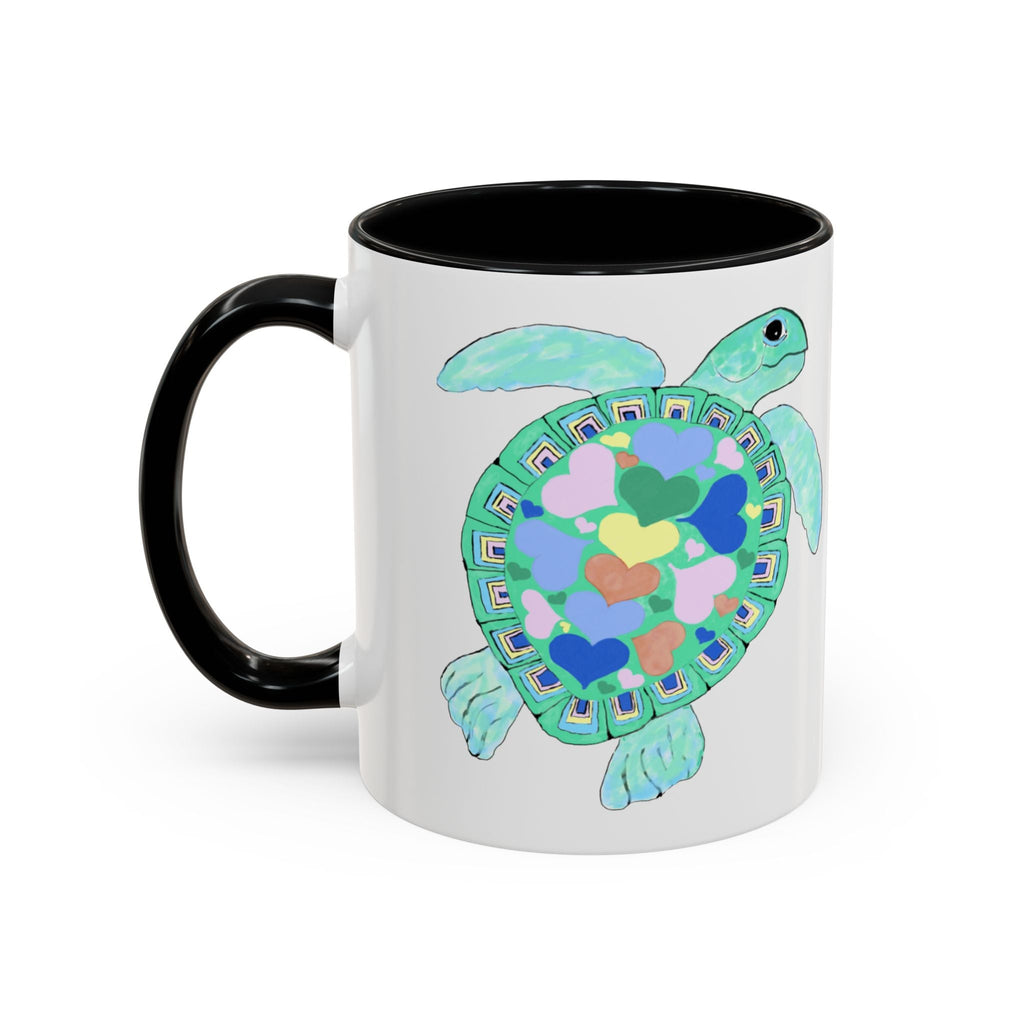 Love Hearts Sea Turtle Two Tone Ceramic Coffee Mugs - Blue Cava