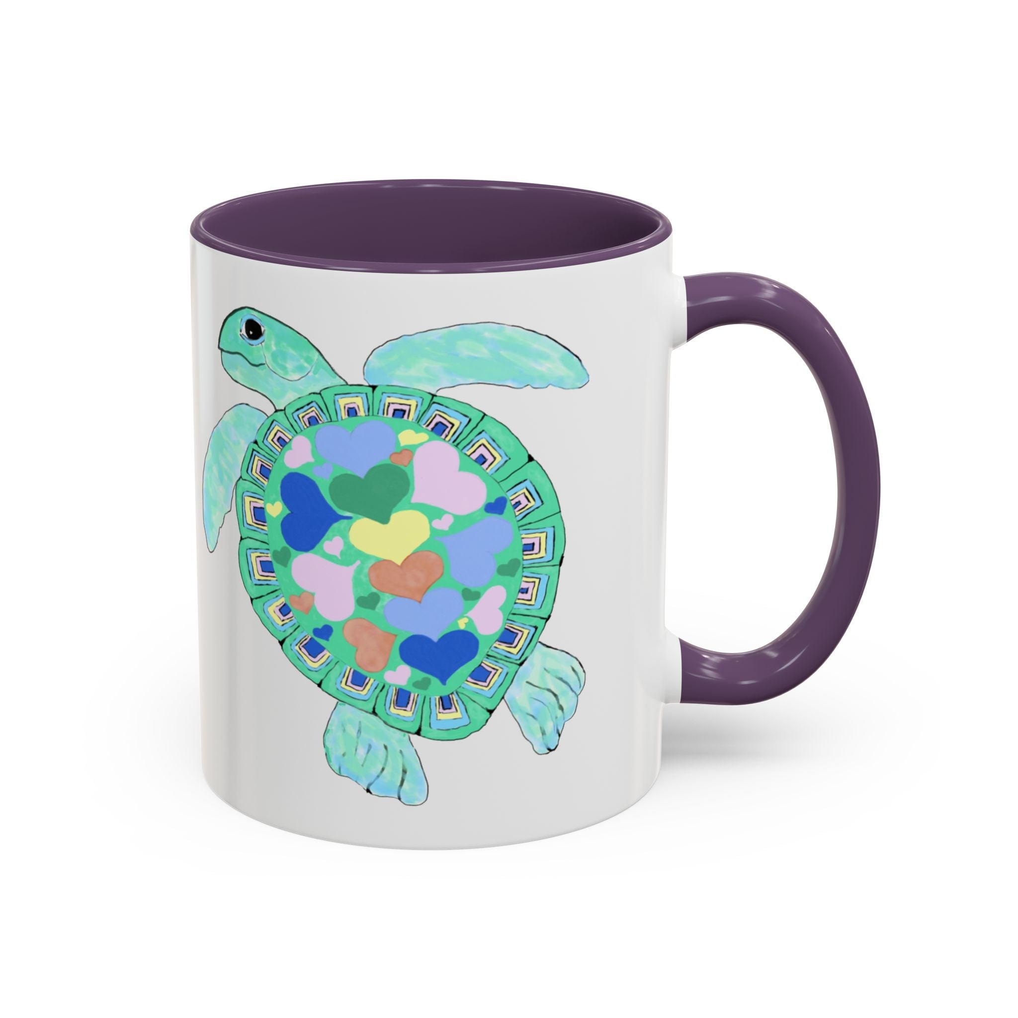 Love Hearts Sea Turtle Two Tone Ceramic Coffee Mugs - Blue Cava