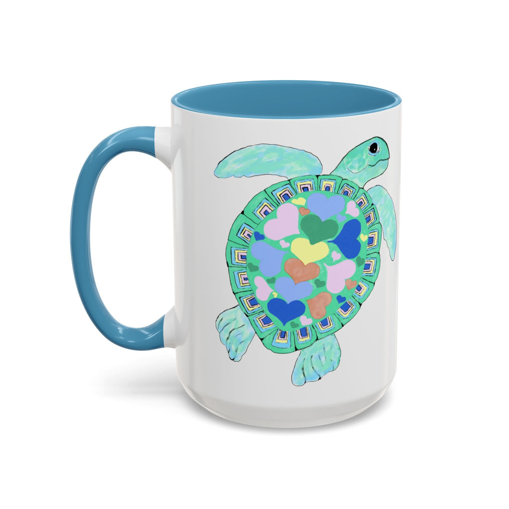 Love Hearts Sea Turtle Two Tone Ceramic Coffee Mugs - Blue Cava
