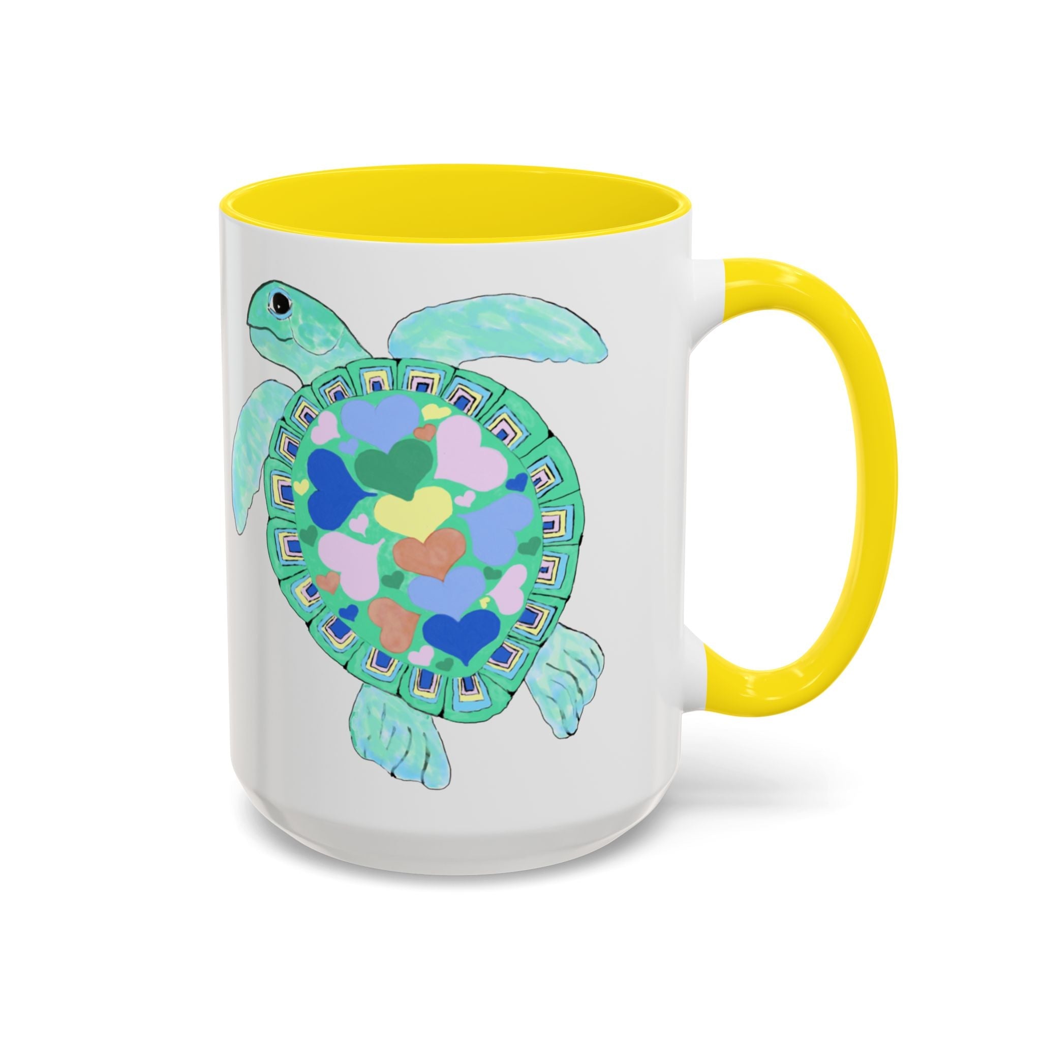 Love Hearts Sea Turtle Two Tone Ceramic Coffee Mugs - Blue Cava