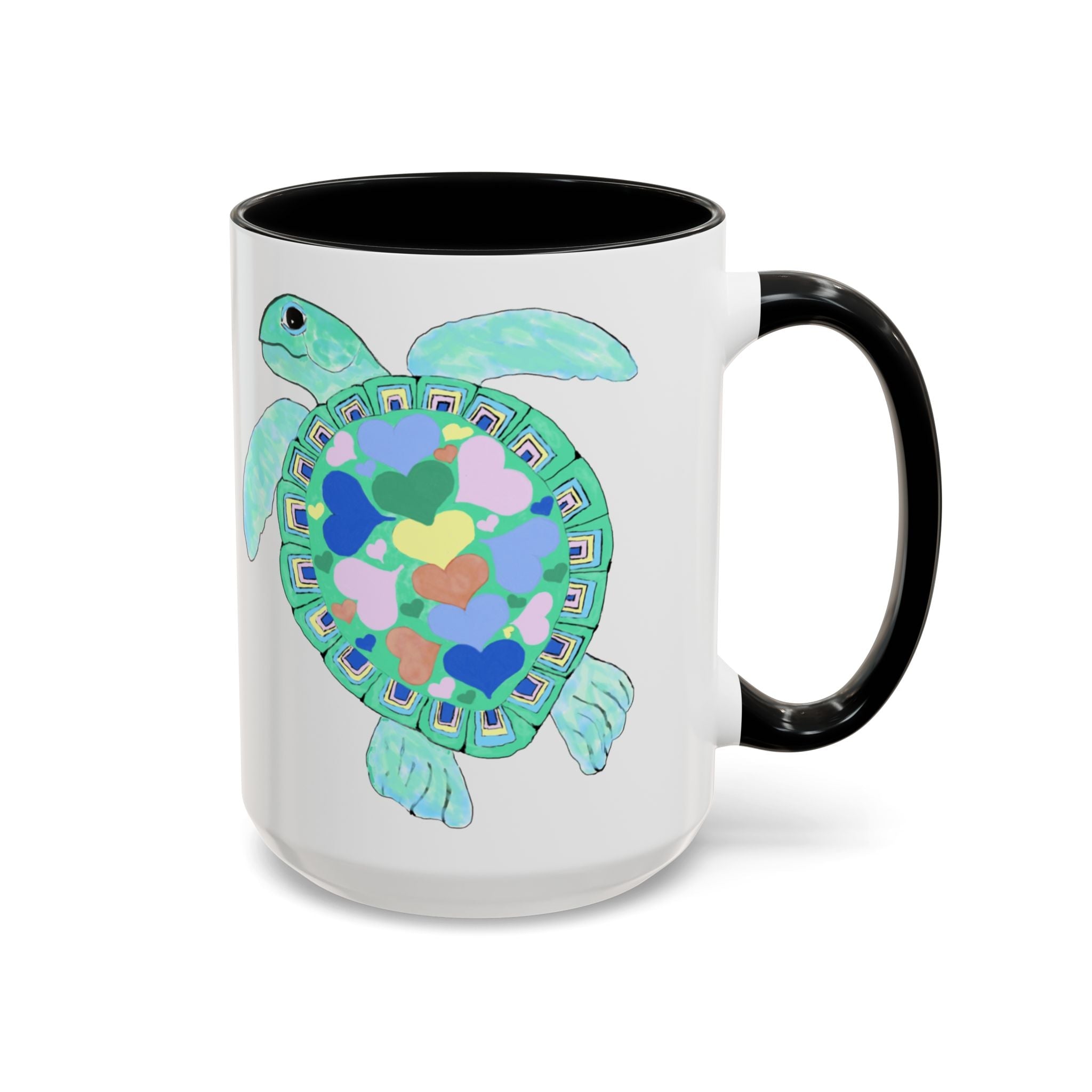 Love Hearts Sea Turtle Two Tone Ceramic Coffee Mugs - Blue Cava