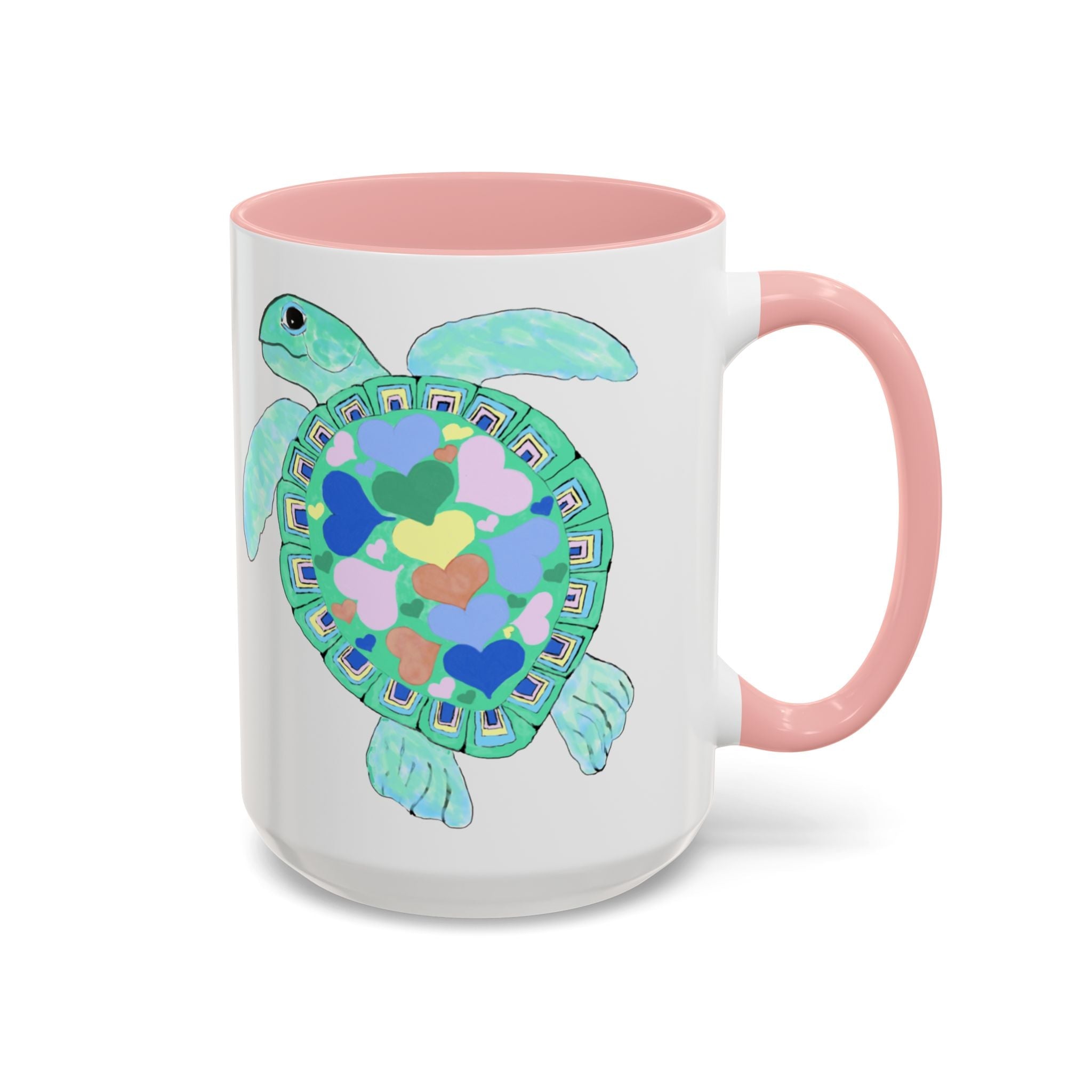 Love Hearts Sea Turtle Two Tone Ceramic Coffee Mugs - Blue Cava