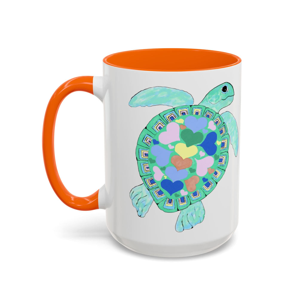 Love Hearts Sea Turtle Two Tone Ceramic Coffee Mugs - Blue Cava
