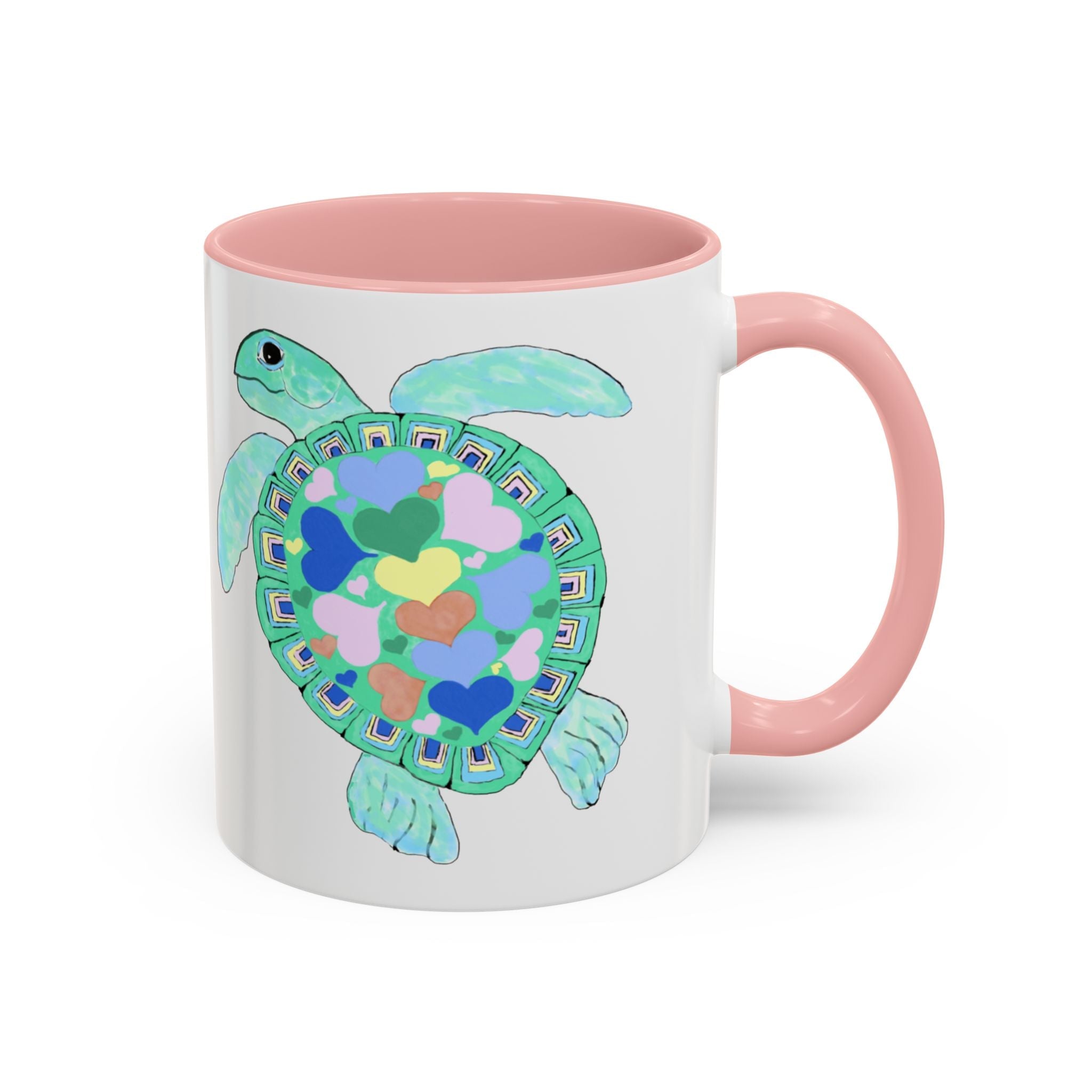 Love Hearts Sea Turtle Two Tone Ceramic Coffee Mugs - Blue Cava