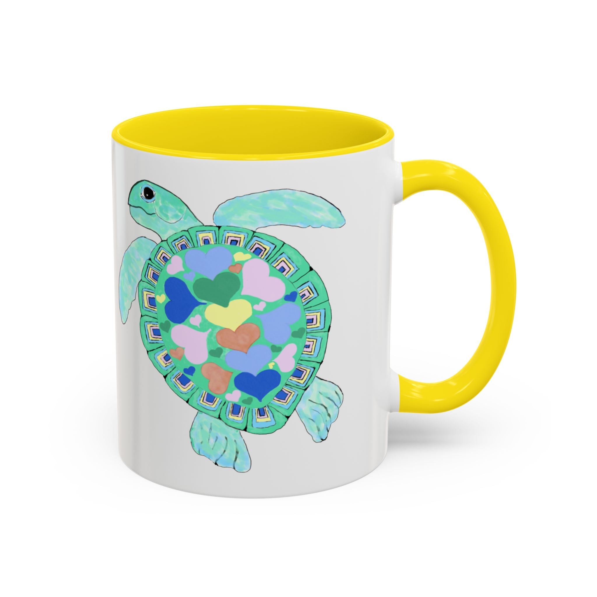 Love Hearts Sea Turtle Two Tone Ceramic Coffee Mugs - Blue Cava