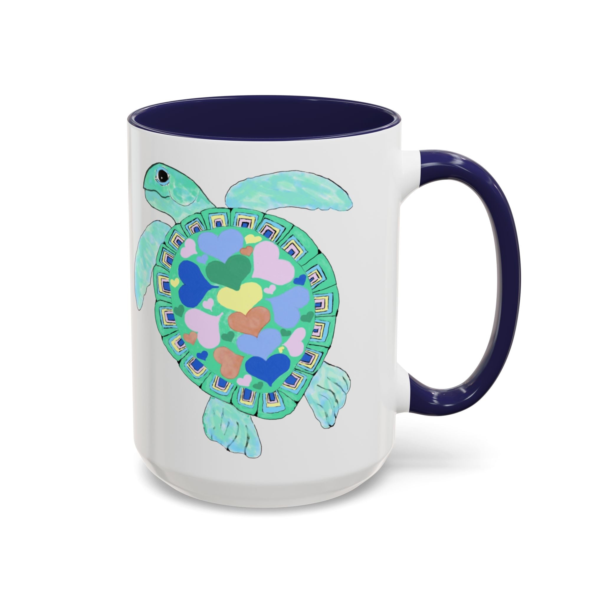 Love Hearts Sea Turtle Two Tone Ceramic Coffee Mugs - Blue Cava