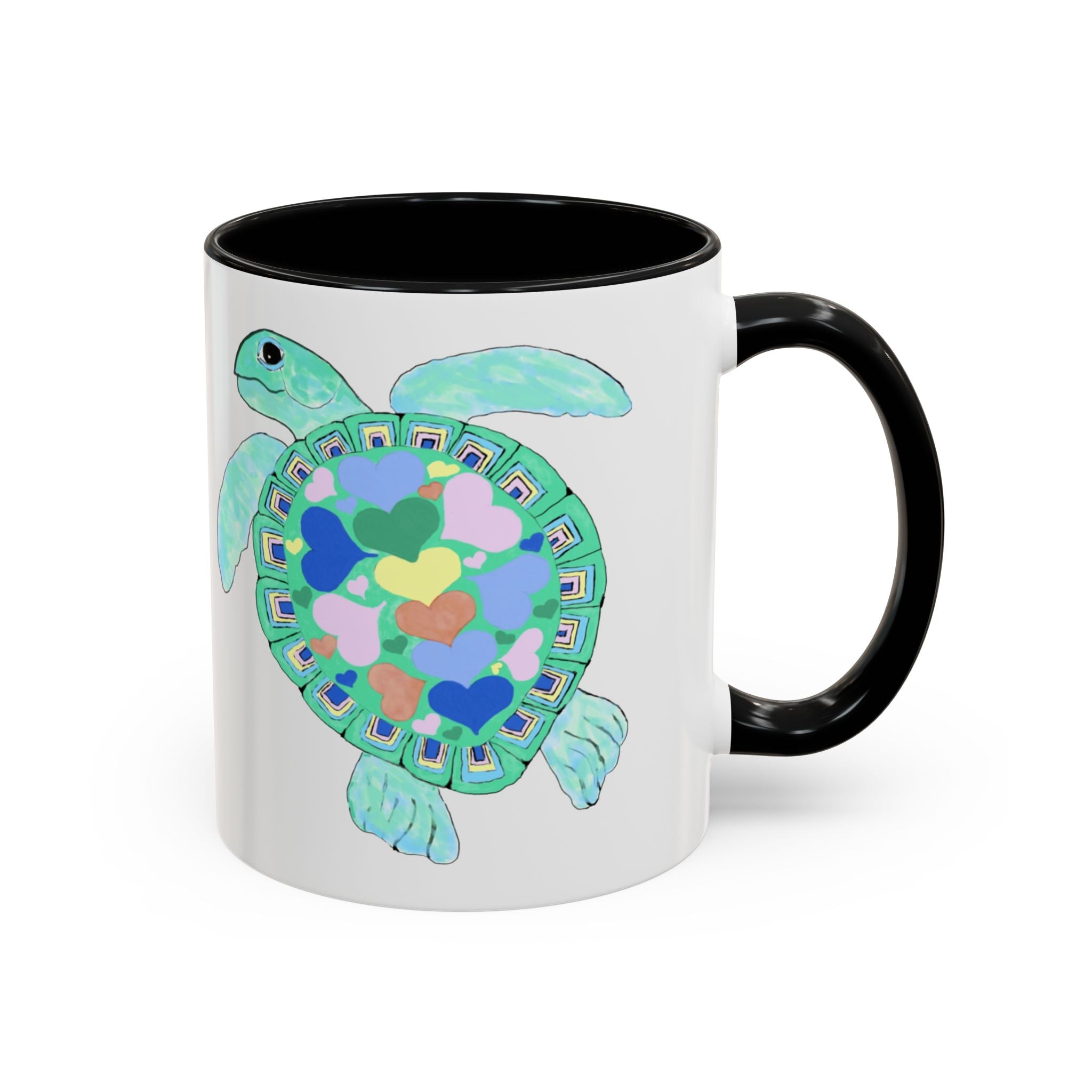Love Hearts Sea Turtle Two Tone Ceramic Coffee Mugs - Blue Cava