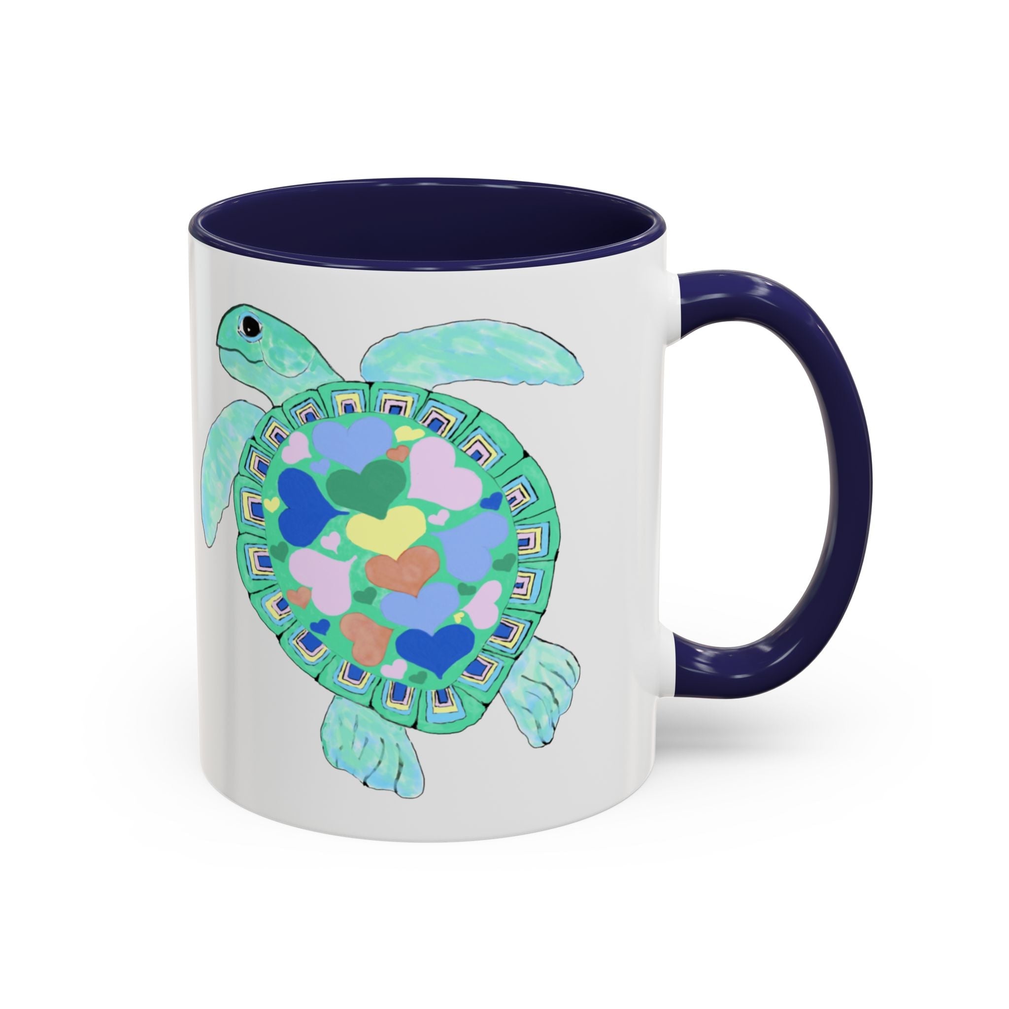 Love Hearts Sea Turtle Two Tone Ceramic Coffee Mugs - Blue Cava