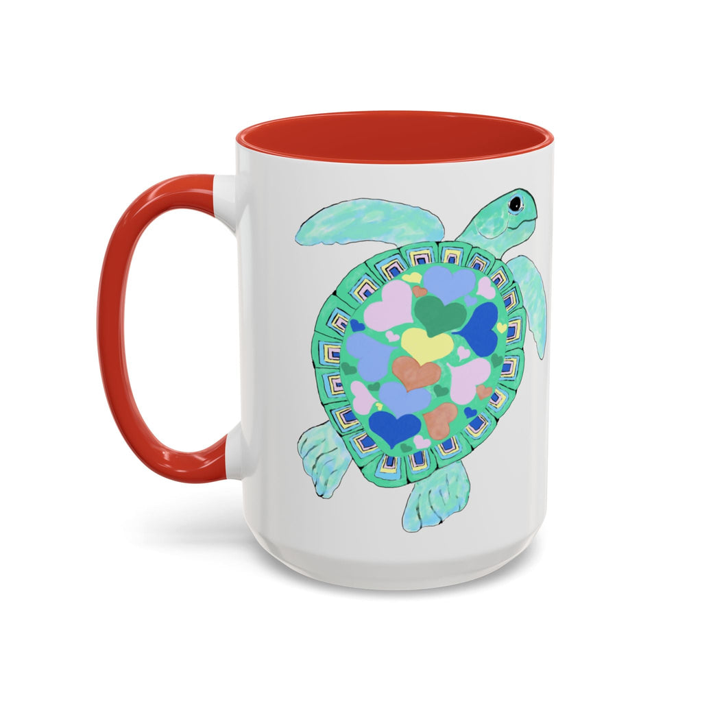 Love Hearts Sea Turtle Two Tone Ceramic Coffee Mugs - Blue Cava