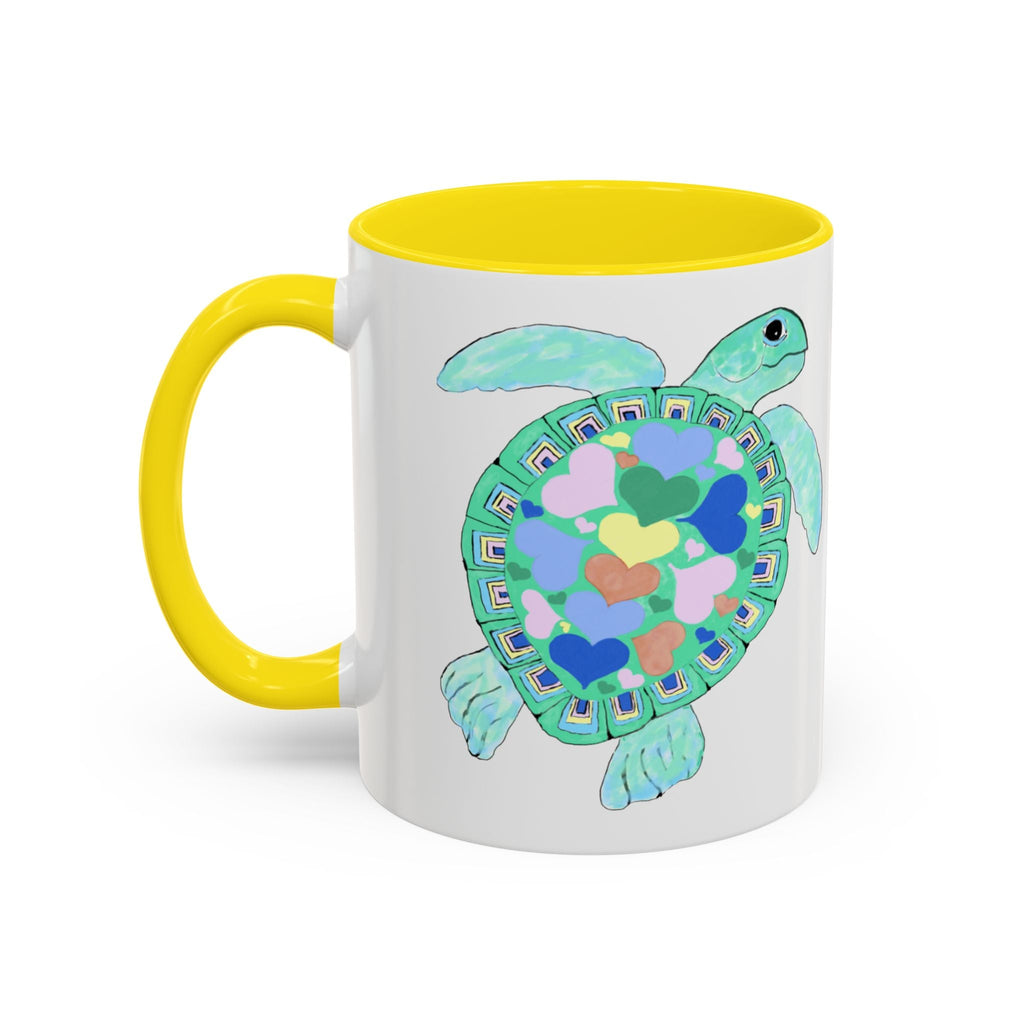 Love Hearts Sea Turtle Two Tone Ceramic Coffee Mugs - Blue Cava