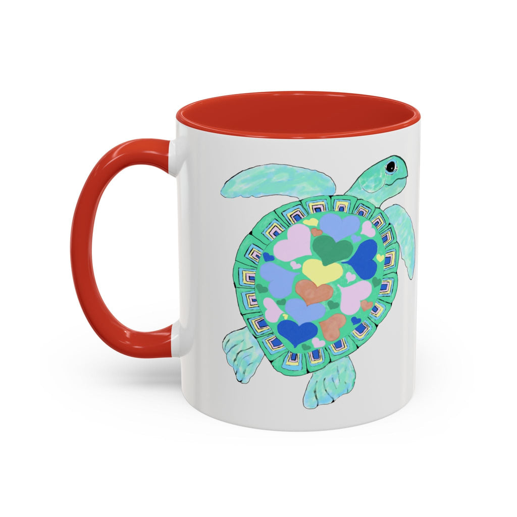Love Hearts Sea Turtle Two Tone Ceramic Coffee Mugs - Blue Cava