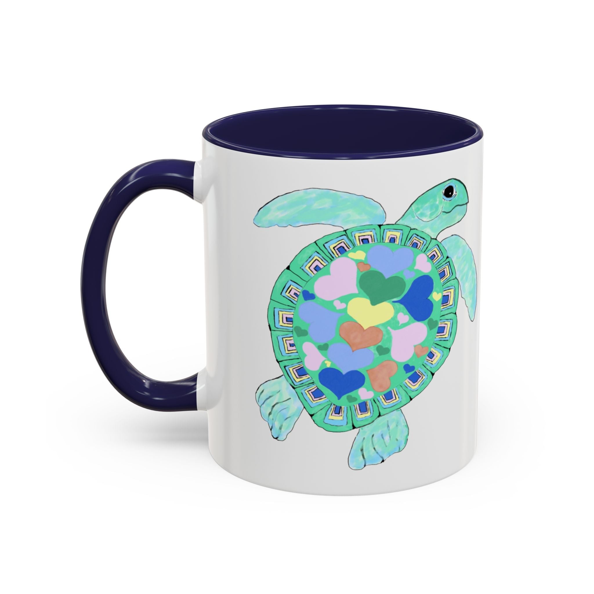Love Hearts Sea Turtle Two Tone Ceramic Coffee Mugs - Blue Cava
