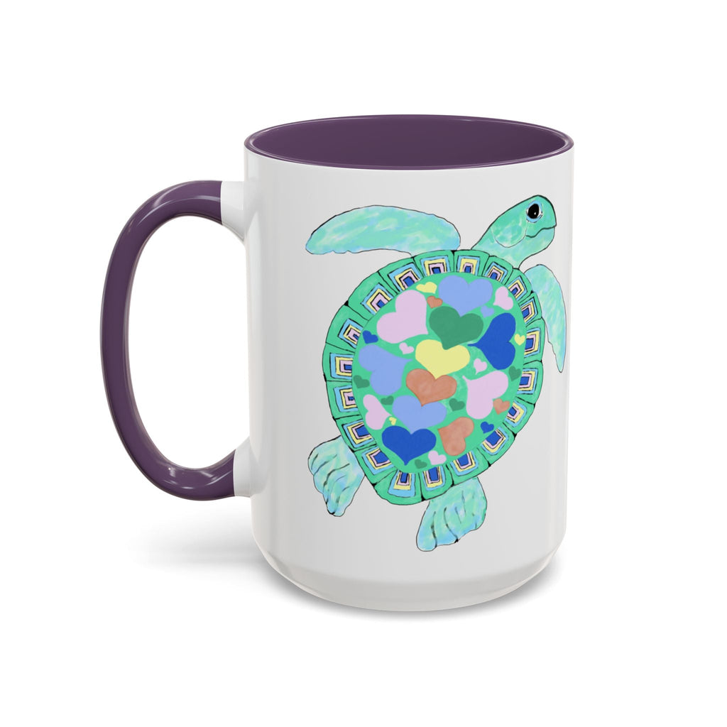 Love Hearts Sea Turtle Two Tone Ceramic Coffee Mugs - Blue Cava