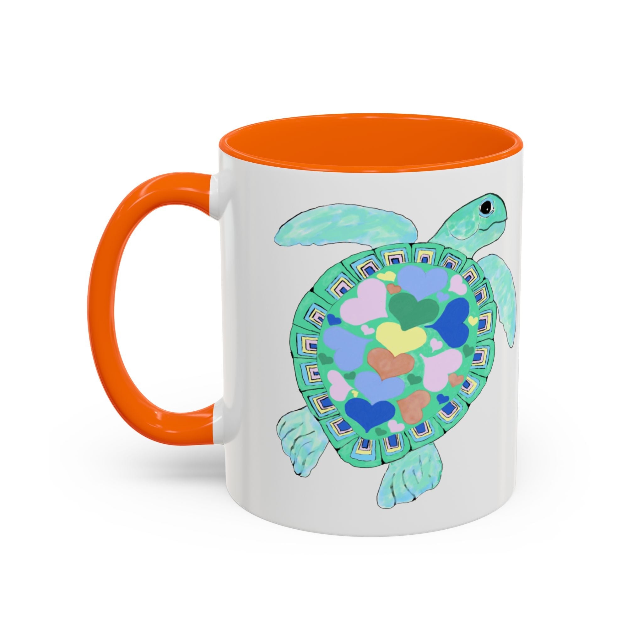 Love Hearts Sea Turtle Two Tone Ceramic Coffee Mugs - Blue Cava