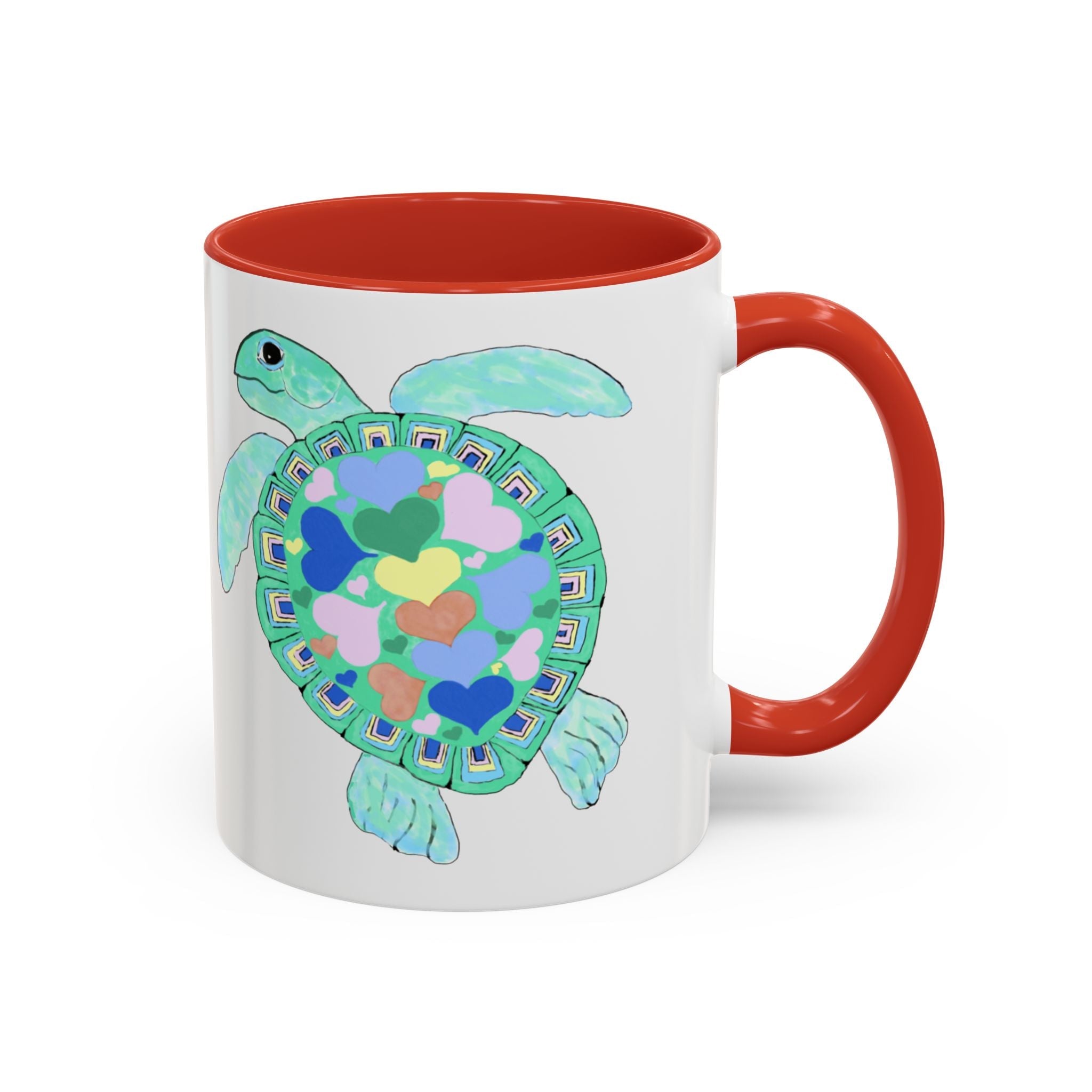 Love Hearts Sea Turtle Two Tone Ceramic Coffee Mugs - Blue Cava