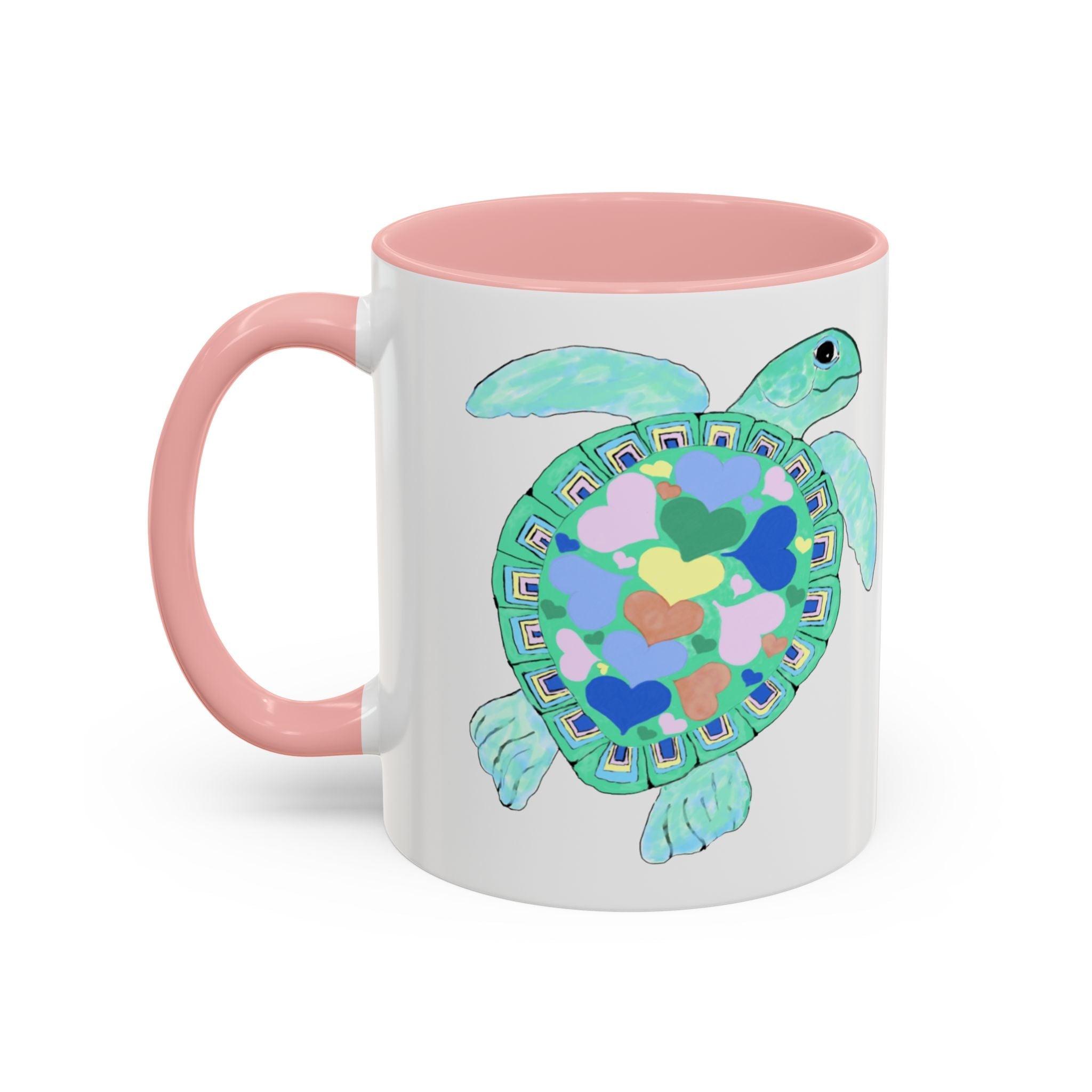 Love Hearts Sea Turtle Two Tone Ceramic Coffee Mugs - Blue Cava