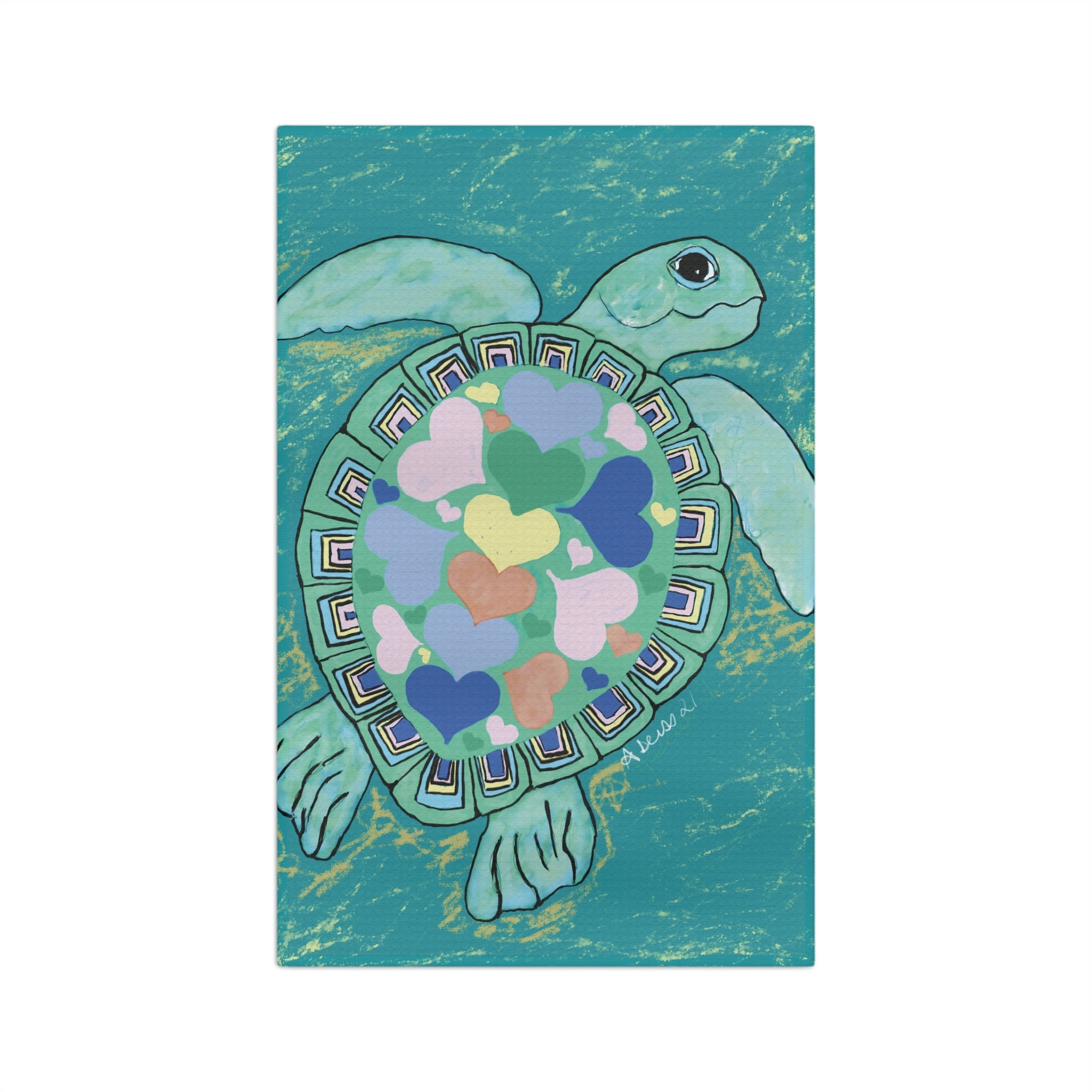 Love Sea Turtle Microfiber Waffle Kitchen Towel - Blue Cava