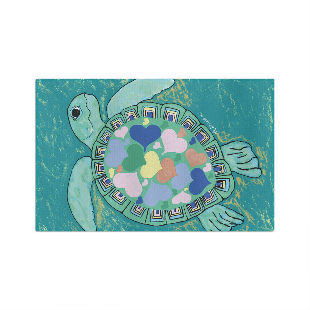 Love Sea Turtle Microfiber Waffle Kitchen Towel - Blue Cava