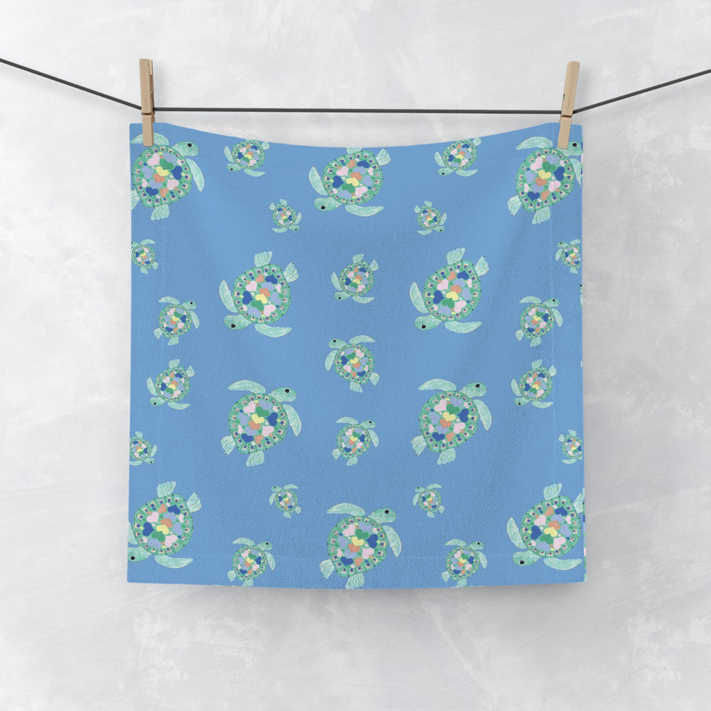 Love Sea Turtle Washcloth Towel — Coastal Decor - Blue Cava