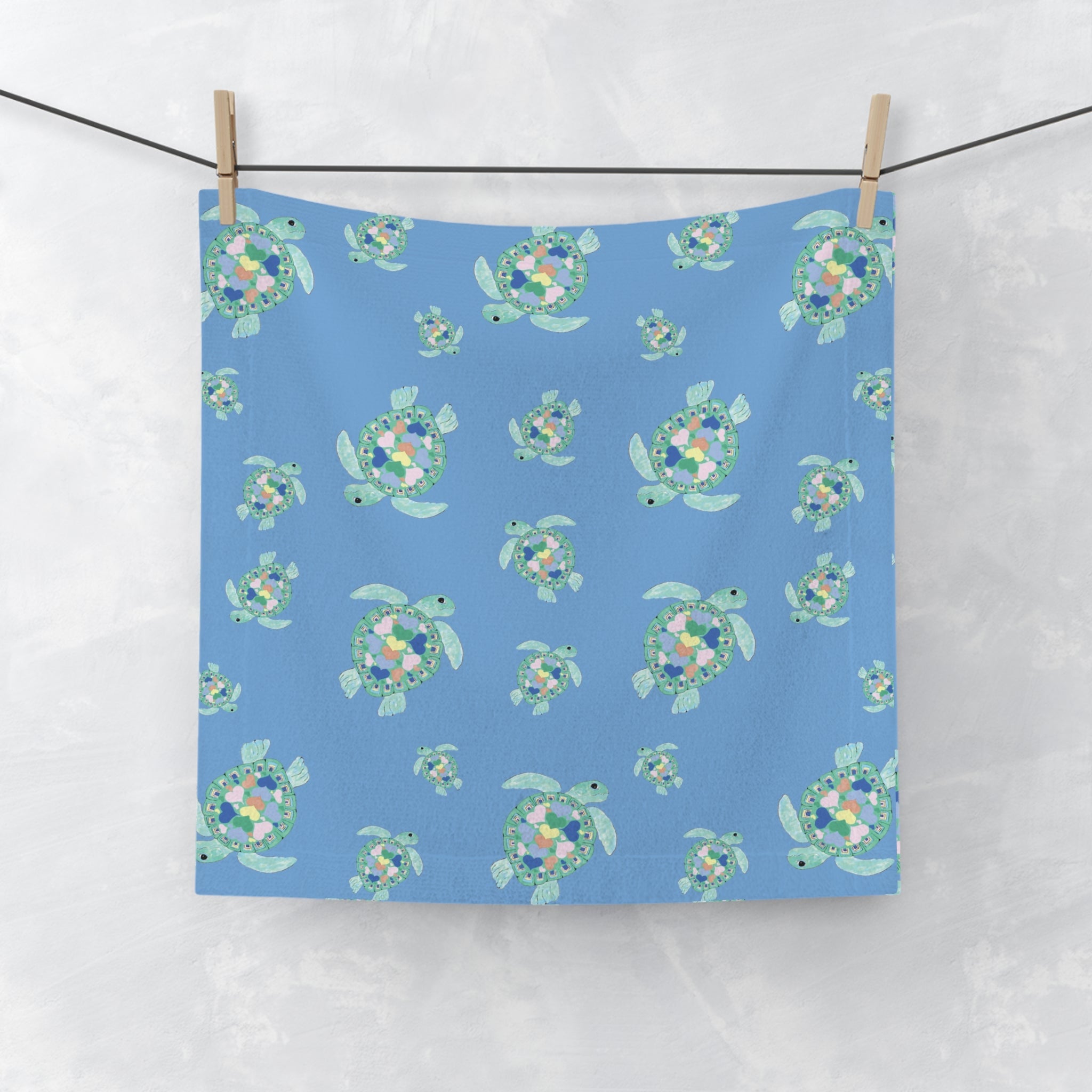 Love Sea Turtle Washcloth Towel — Coastal Decor - Blue Cava