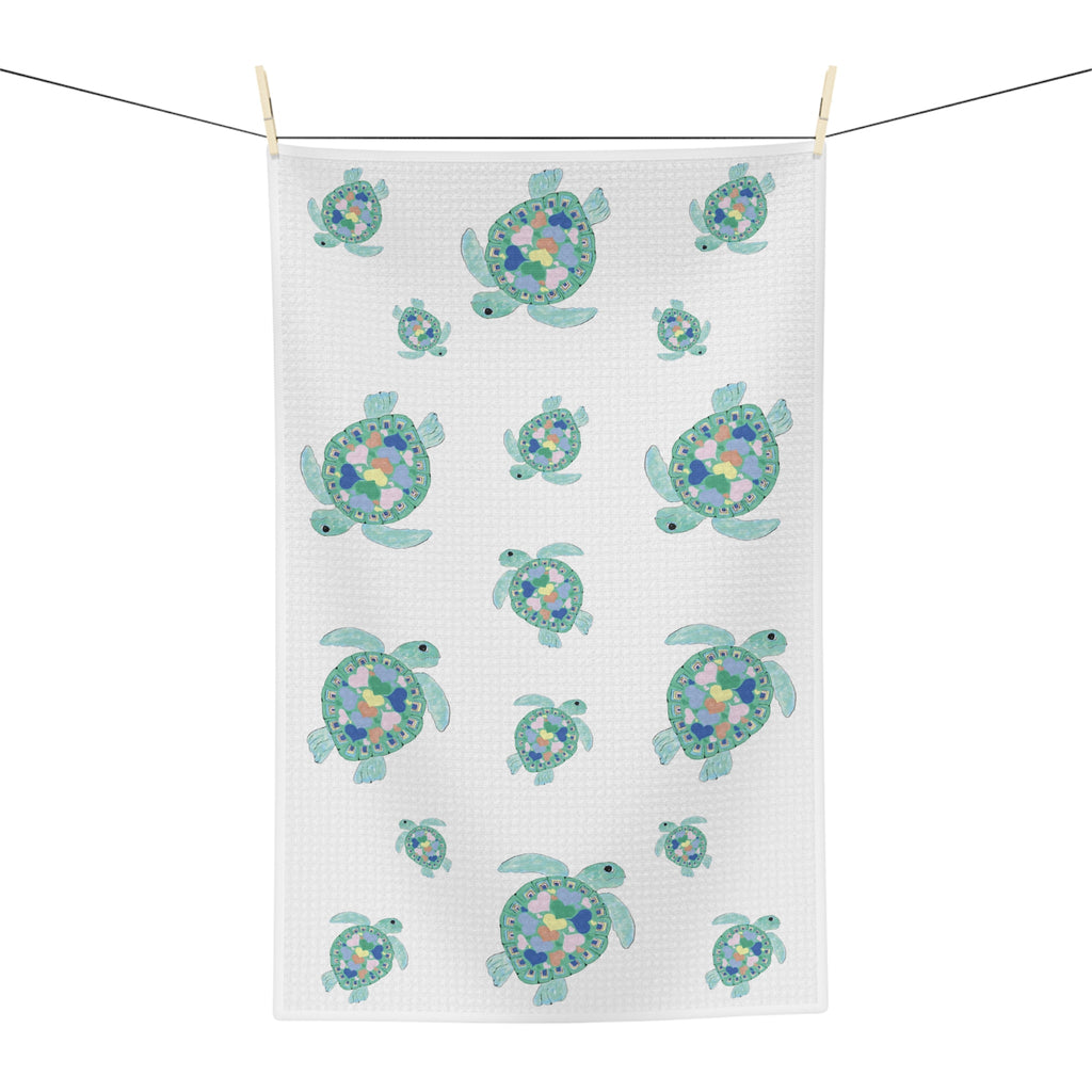 Love Sea Turtles Microfiber Waffle Kitchen Towel - Blue Cava