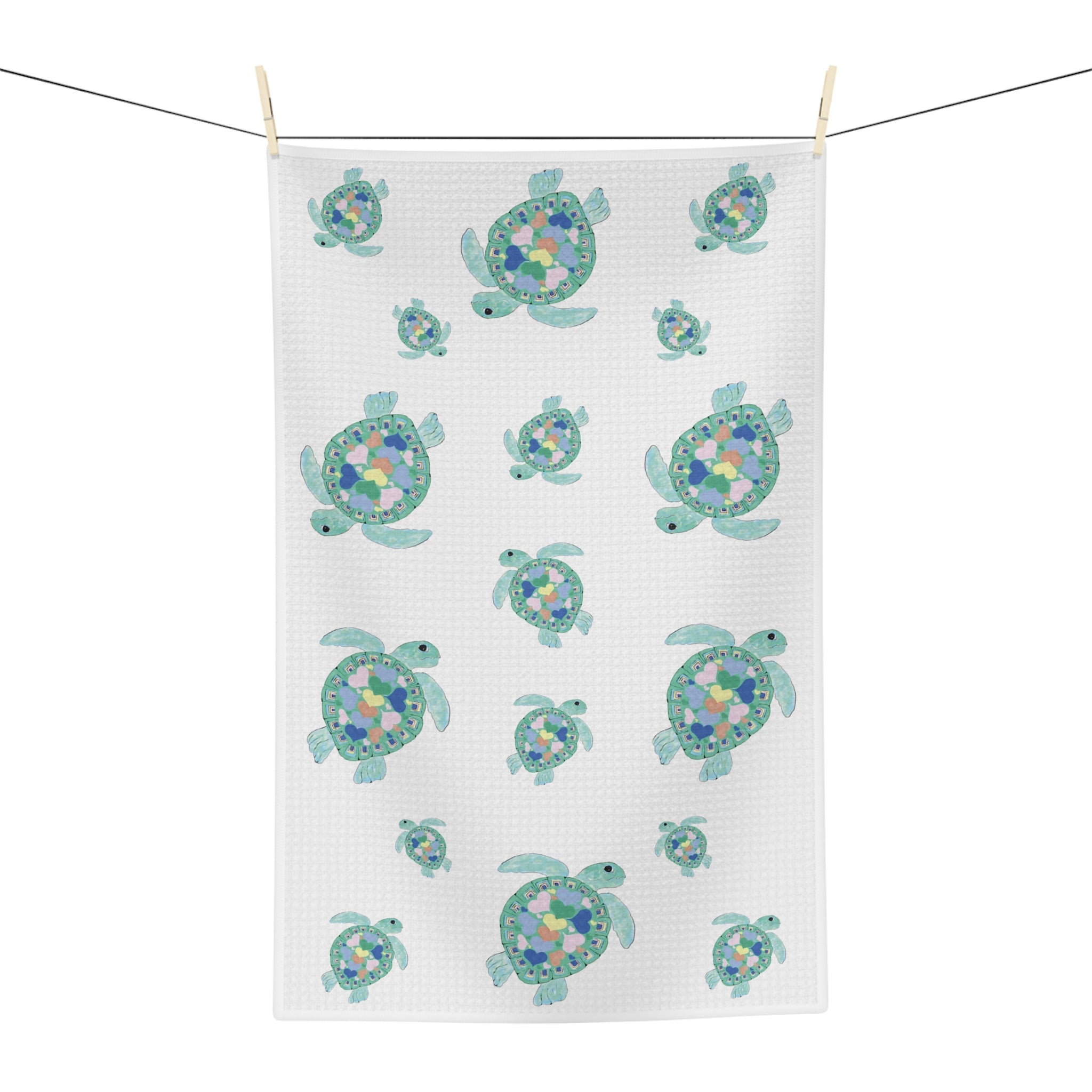 Love Sea Turtles Microfiber Waffle Kitchen Towel - Blue Cava