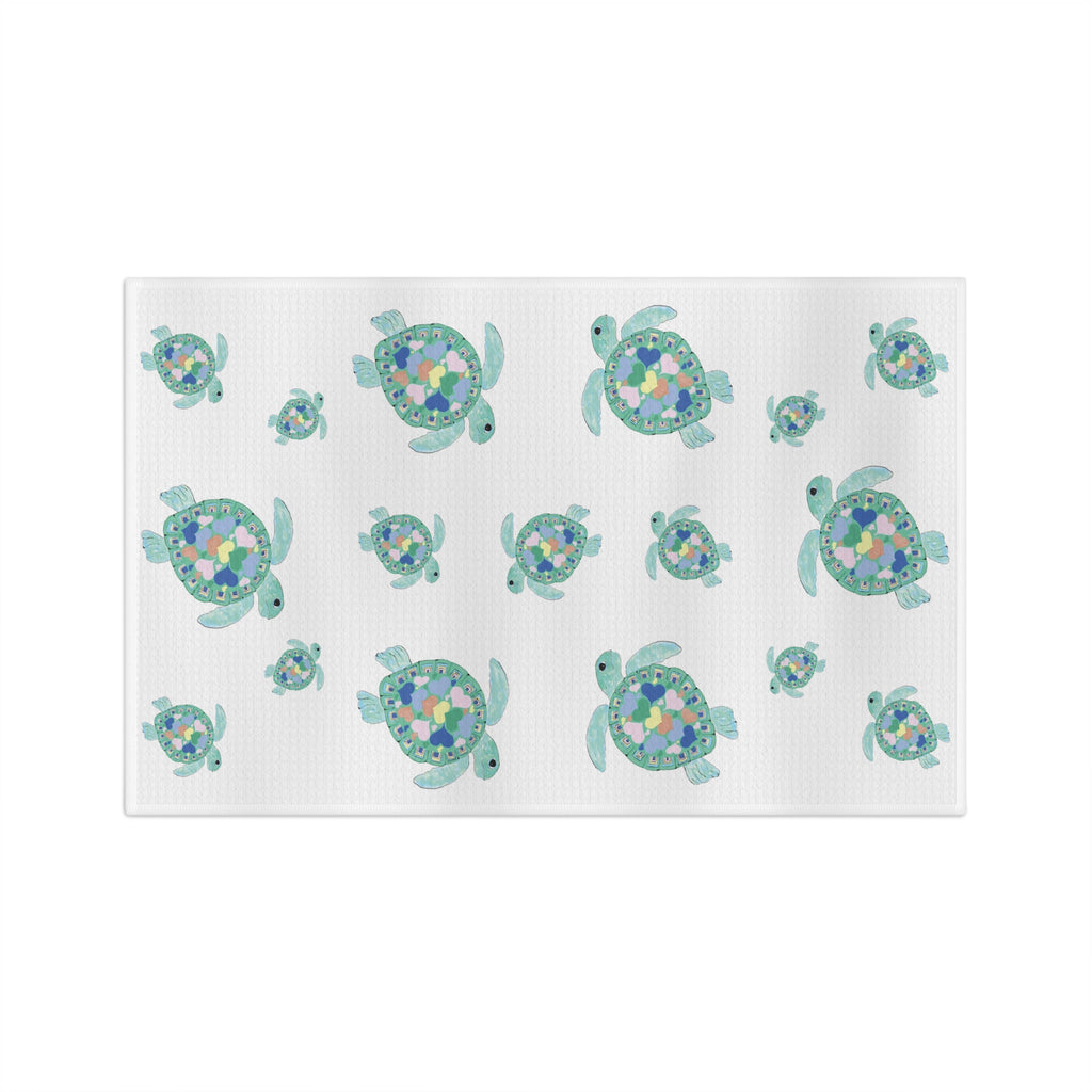 Love Sea Turtles Microfiber Waffle Kitchen Towel - Blue Cava