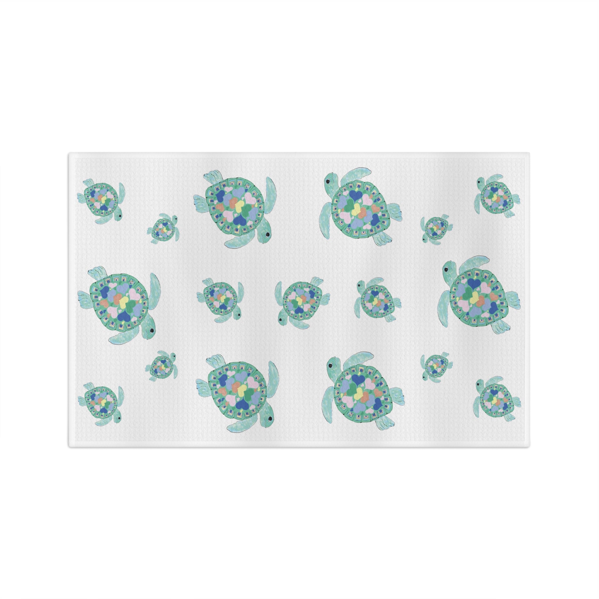 Love Sea Turtles Microfiber Waffle Kitchen Towel - Blue Cava