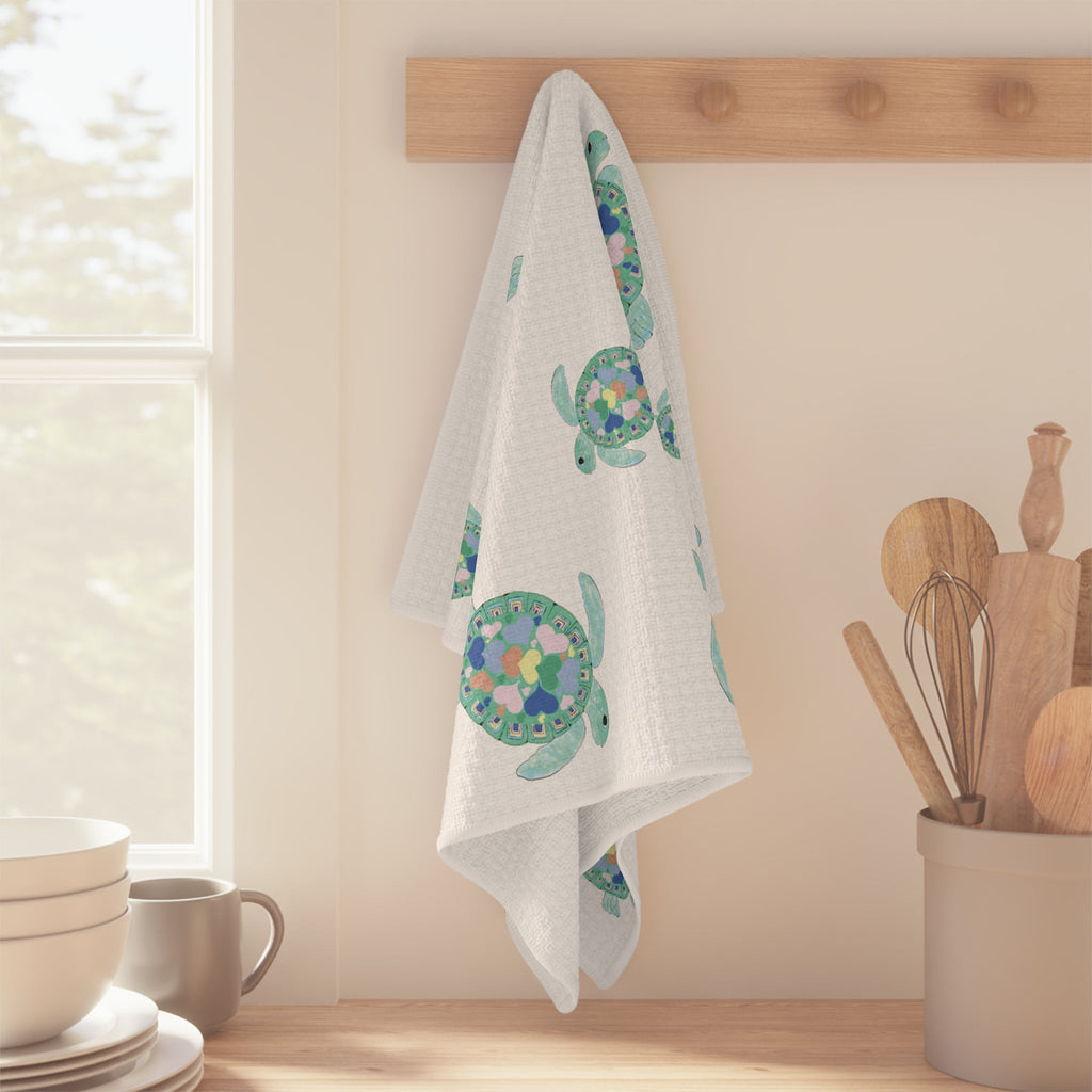 Love Sea Turtles Microfiber Waffle Kitchen Towel - Blue Cava