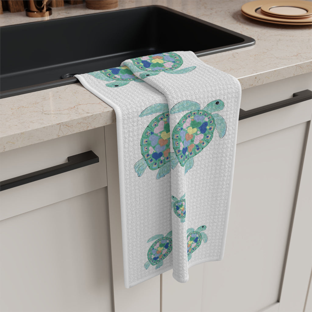 Love Sea Turtles Microfiber Waffle Kitchen Towel - Blue Cava