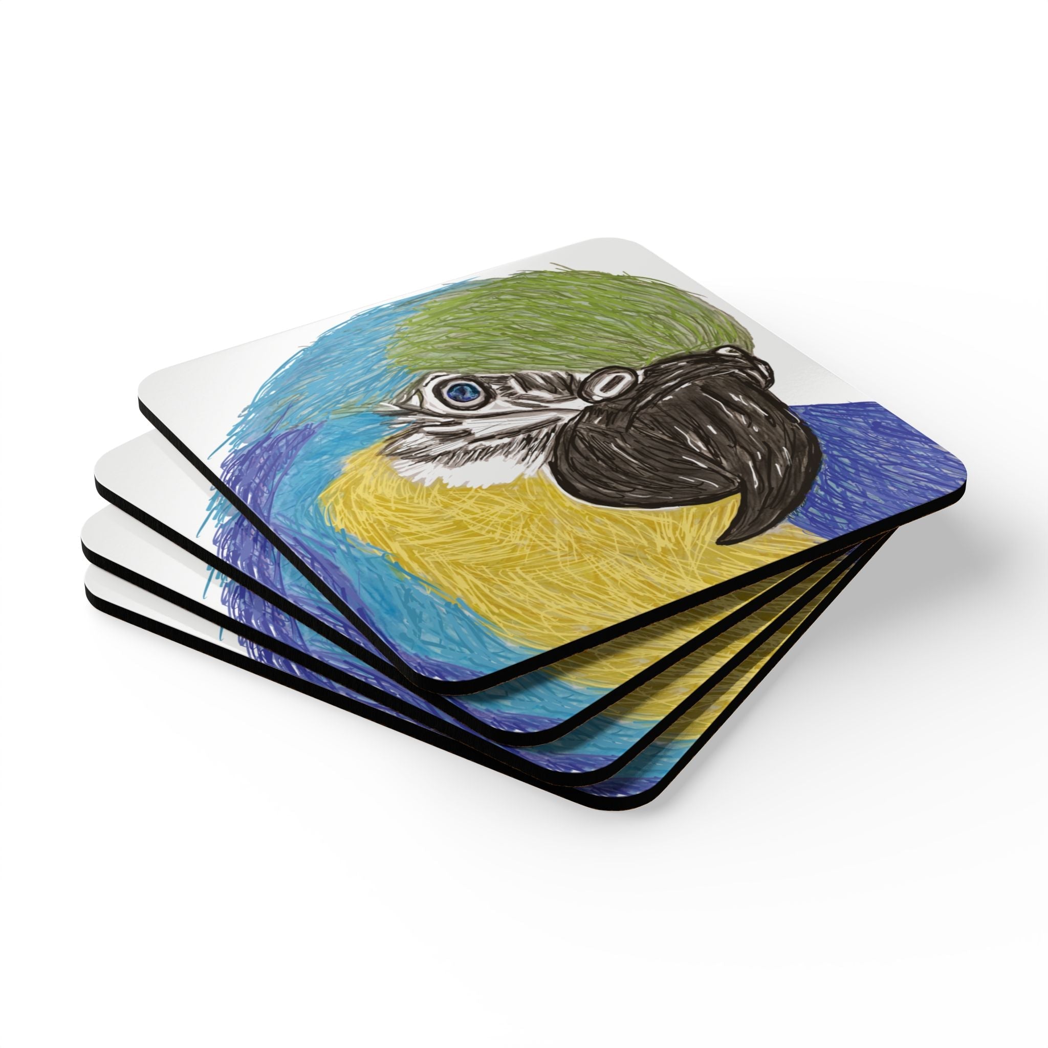 Macaw Bird Corkwood Coaster Set - Blue Cava