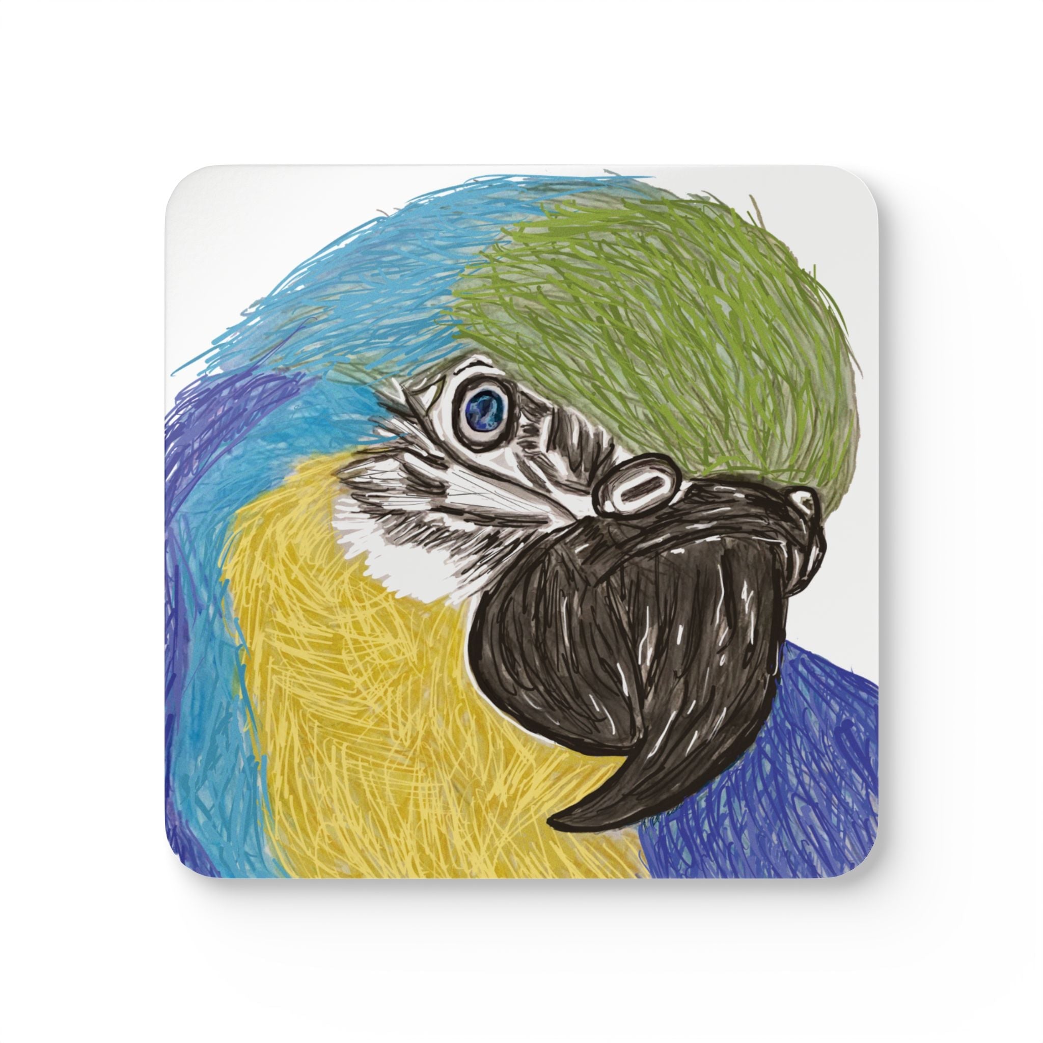 Macaw Bird Corkwood Coaster Set - Blue Cava