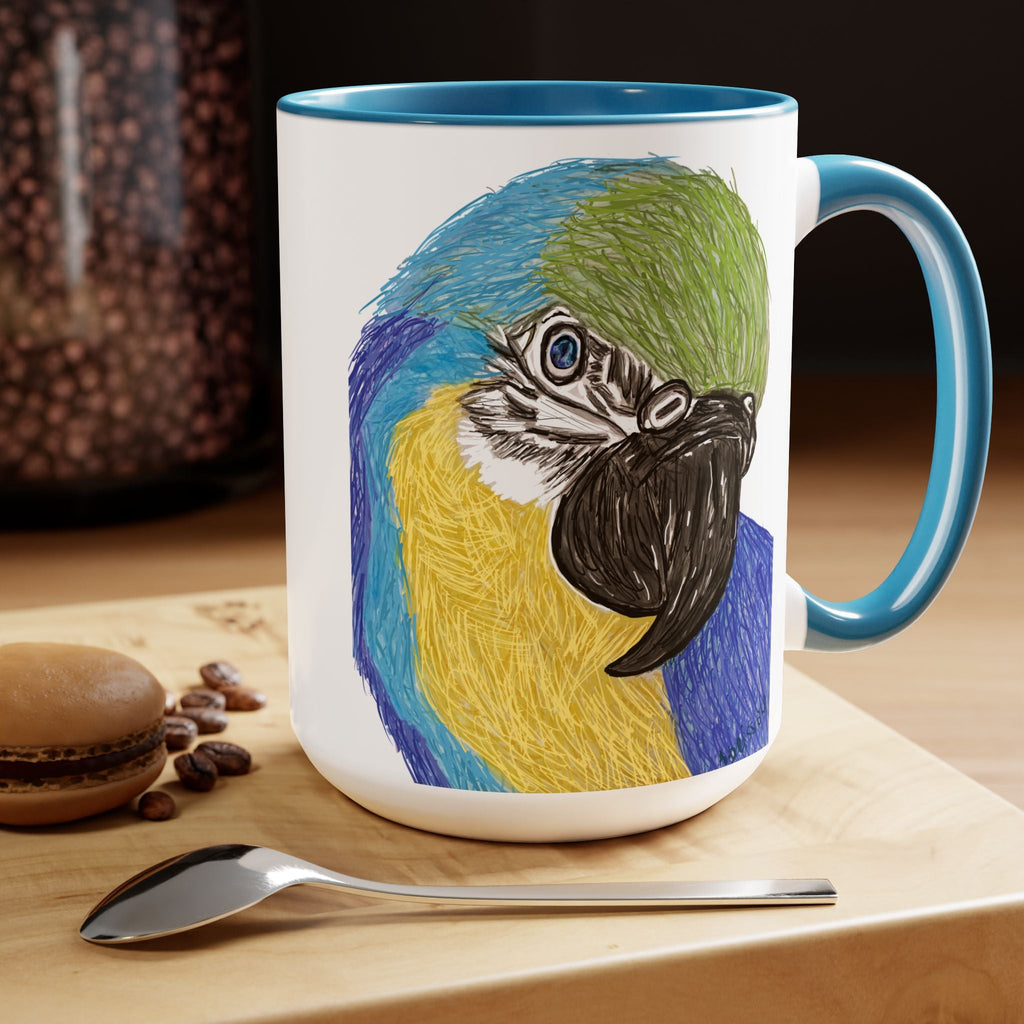 Macaw Bird Two - Tone Ceramic Coffee Mugs - Blue Cava