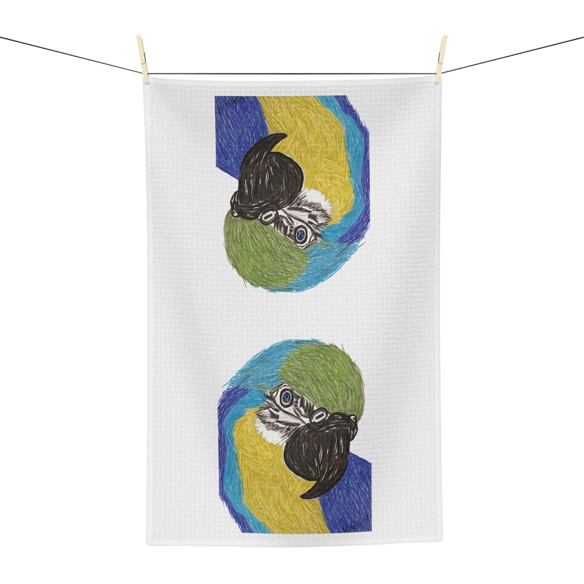 Macaw Microfiber Waffle Kitchen Towel - Blue Cava