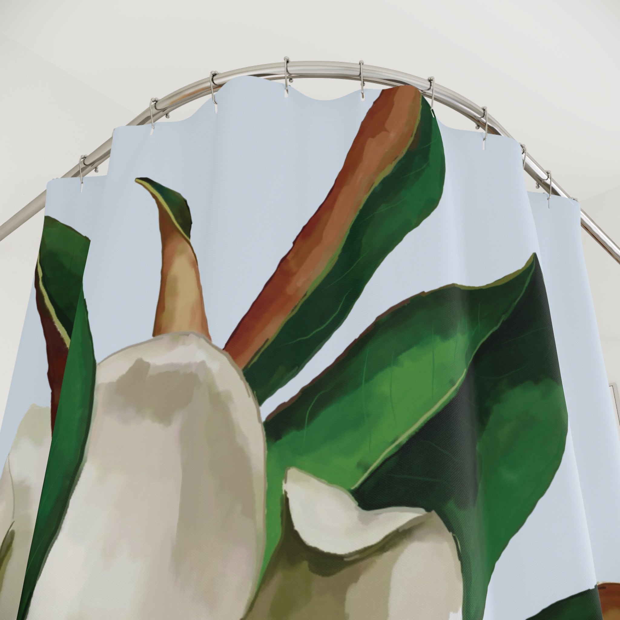 Magnolia Bloom Shower Curtain — Botanical Floral Bathroom Decor - Blue Cava