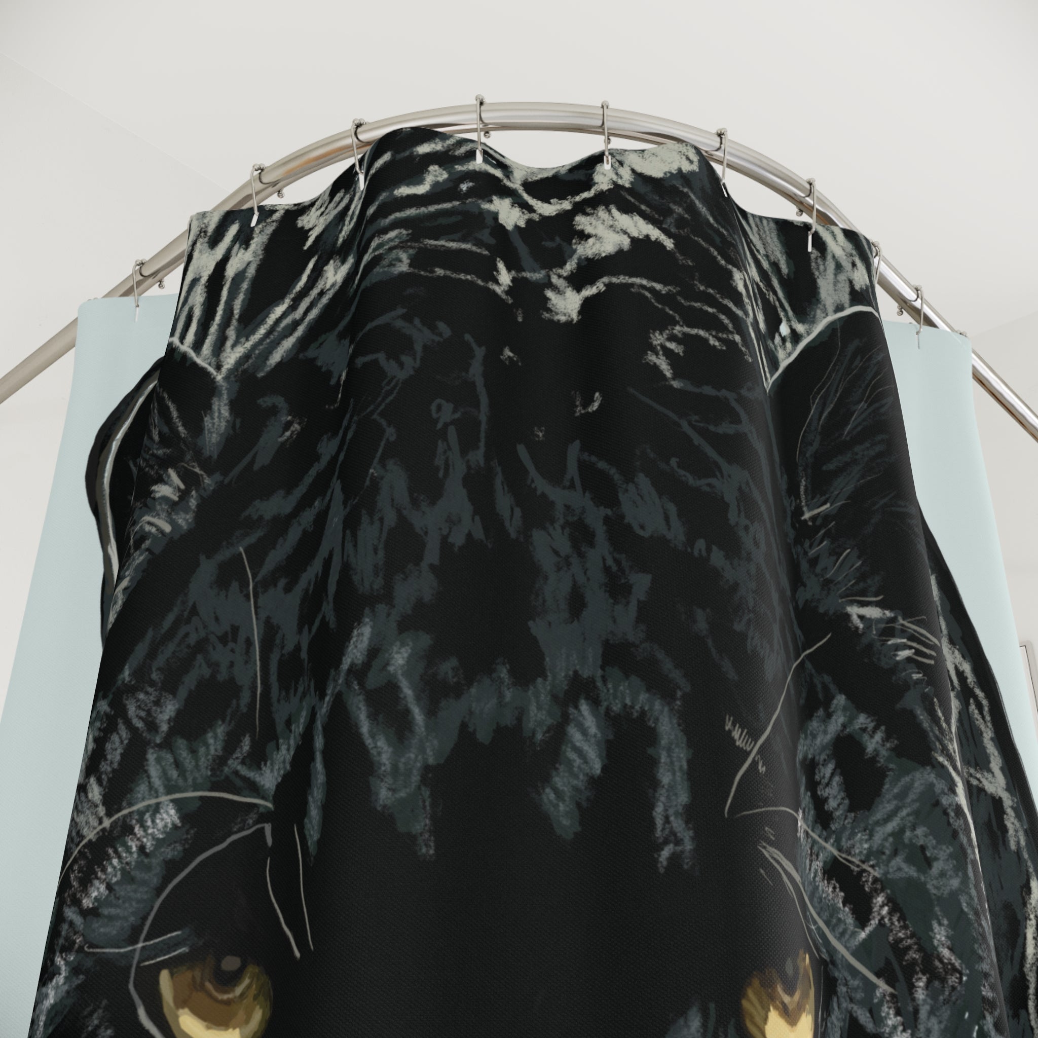 Majestic Black Panther Shower Curtain - Bold Jungle Decor - Blue Cava