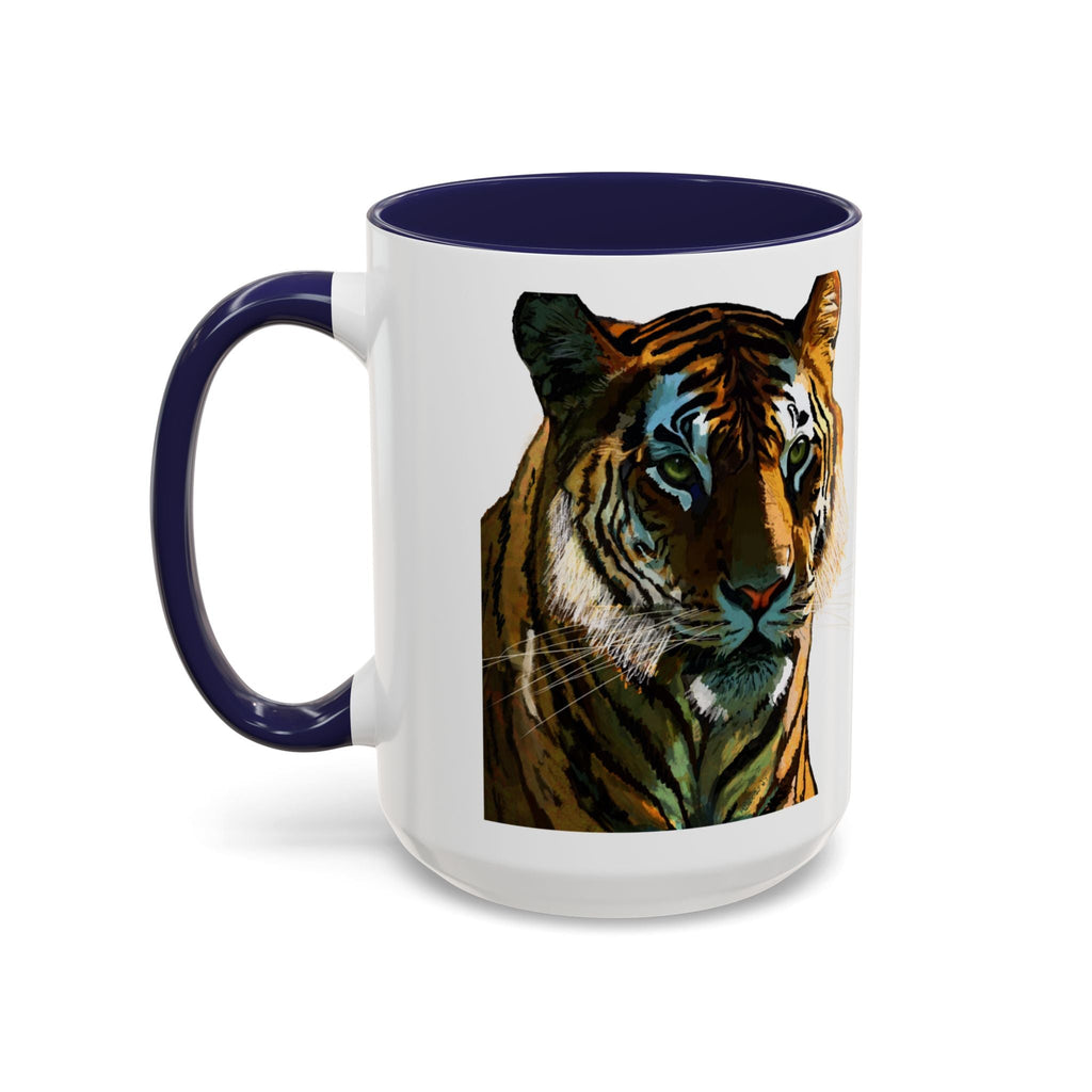 Majestic Tiger Two Tone Ceramic Coffee Mug - 11 oz & 15 oz - Blue Cava