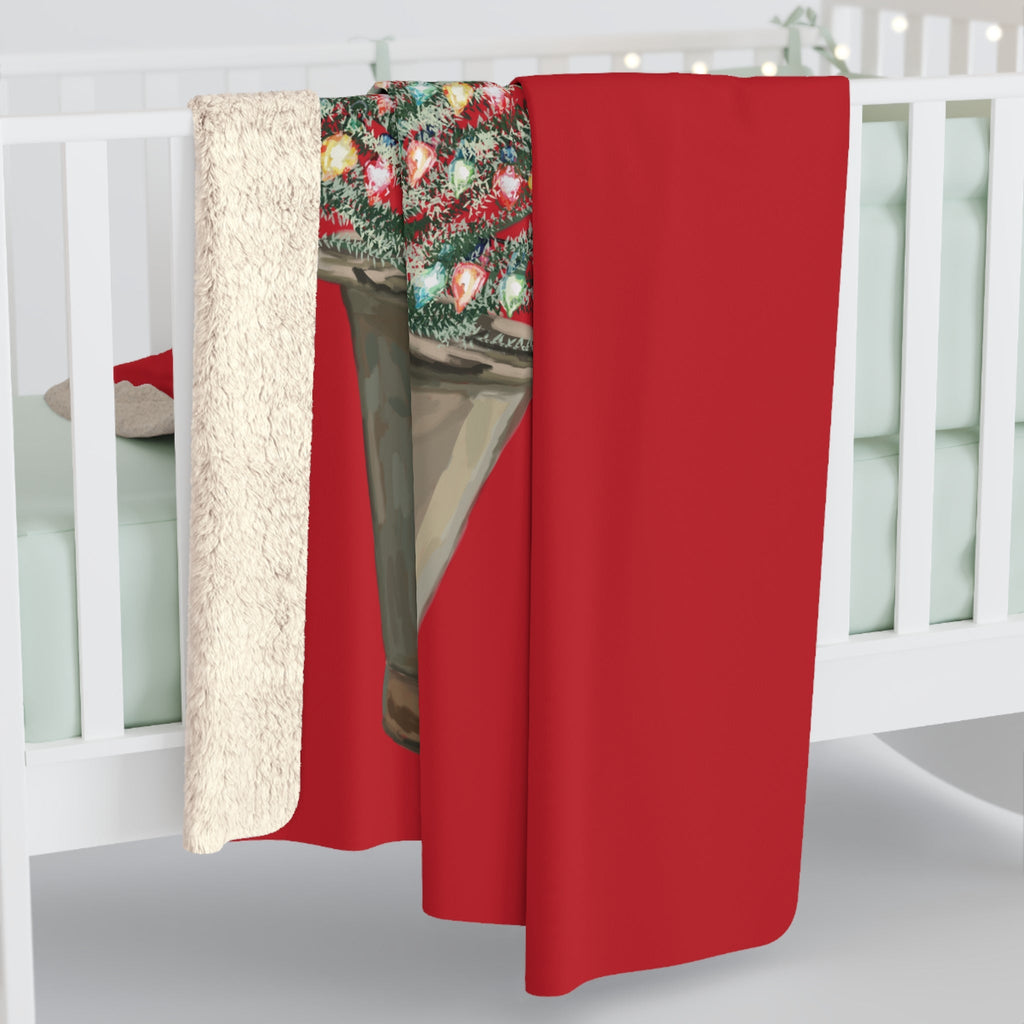 Merry and Bright Christmas Sherpa Throw Blanket - Blue Cava