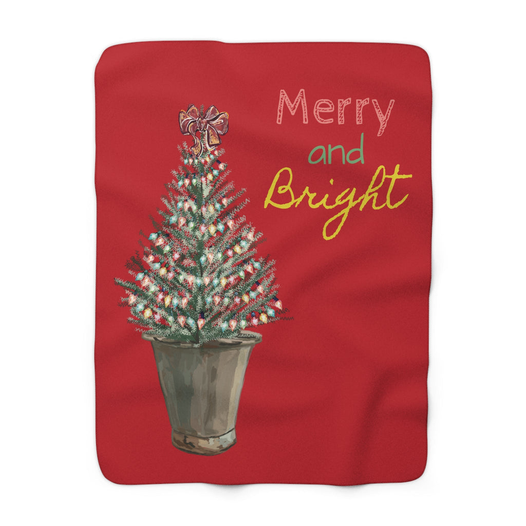 Merry and Bright Christmas Sherpa Throw Blanket - Blue Cava