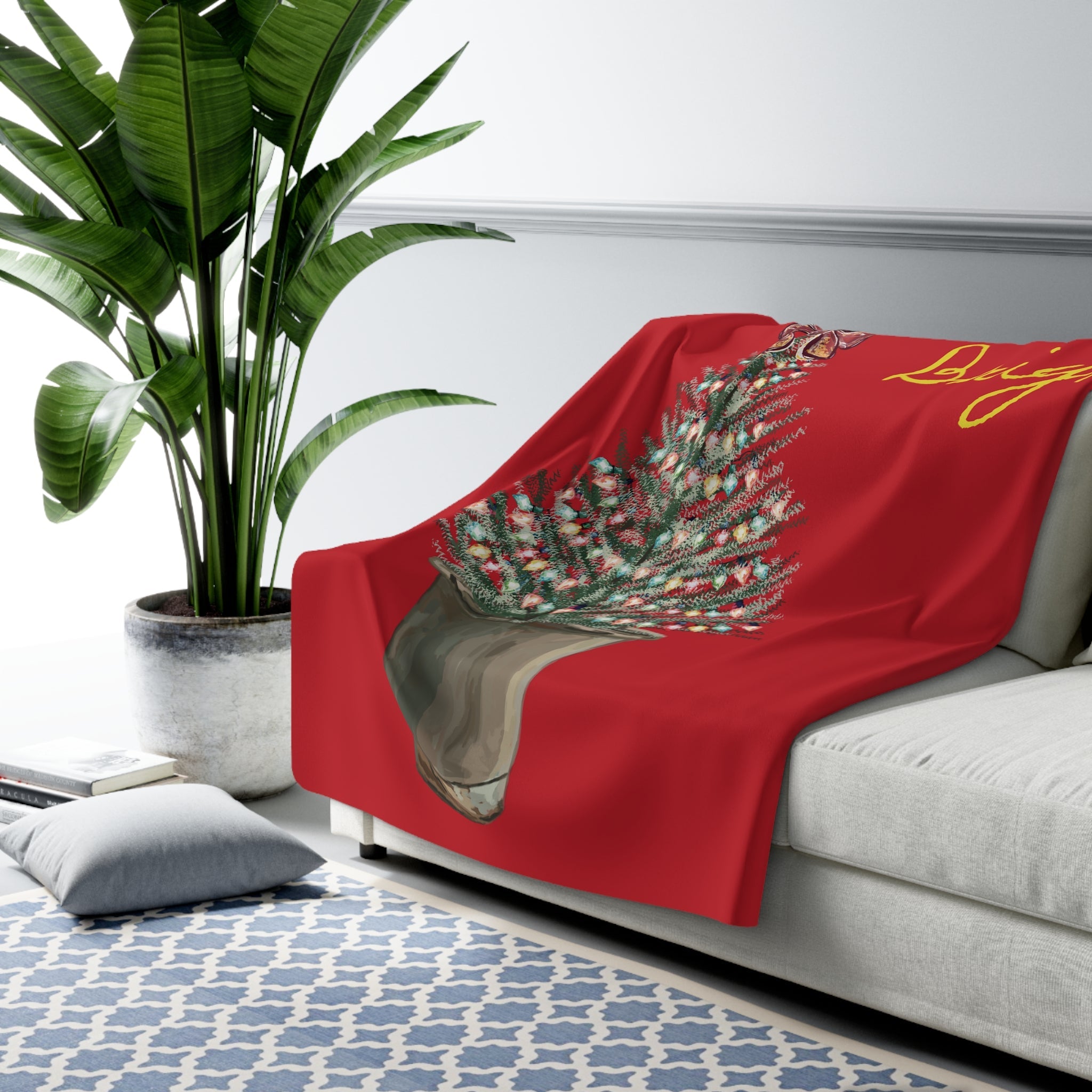 Merry and Bright Christmas Sherpa Throw Blanket - Blue Cava