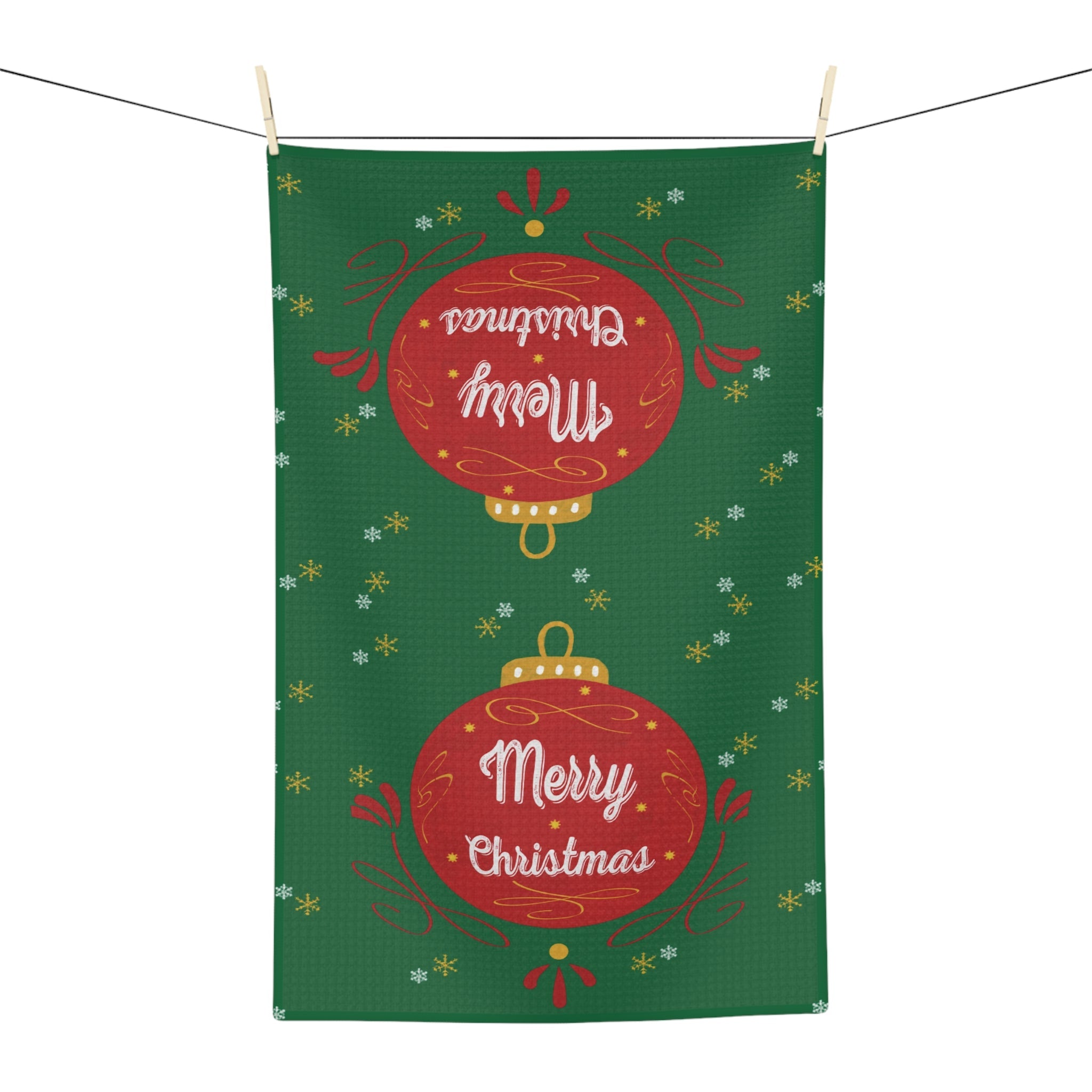 Merry Christmas Ornament Microfiber Waffle Kitchen Towel - Blue Cava
