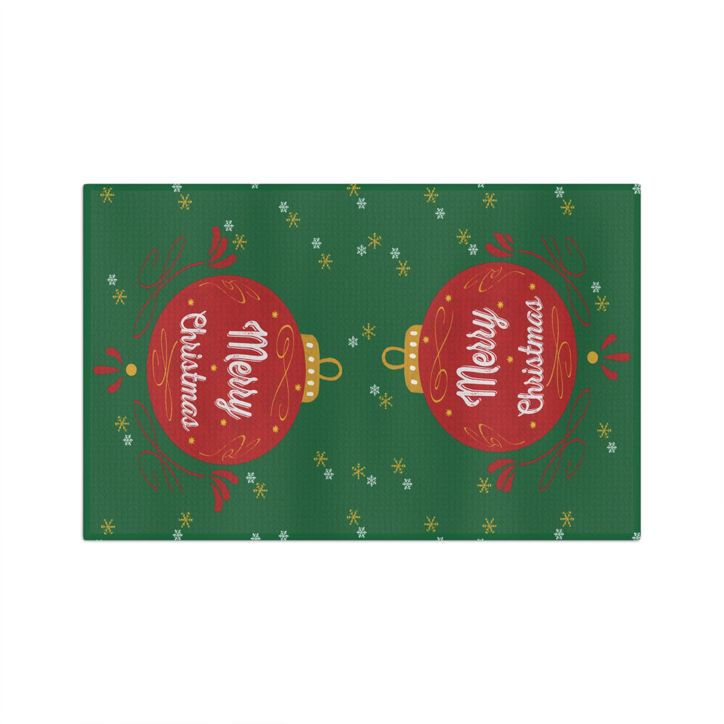 Merry Christmas Ornament Microfiber Waffle Kitchen Towel - Blue Cava