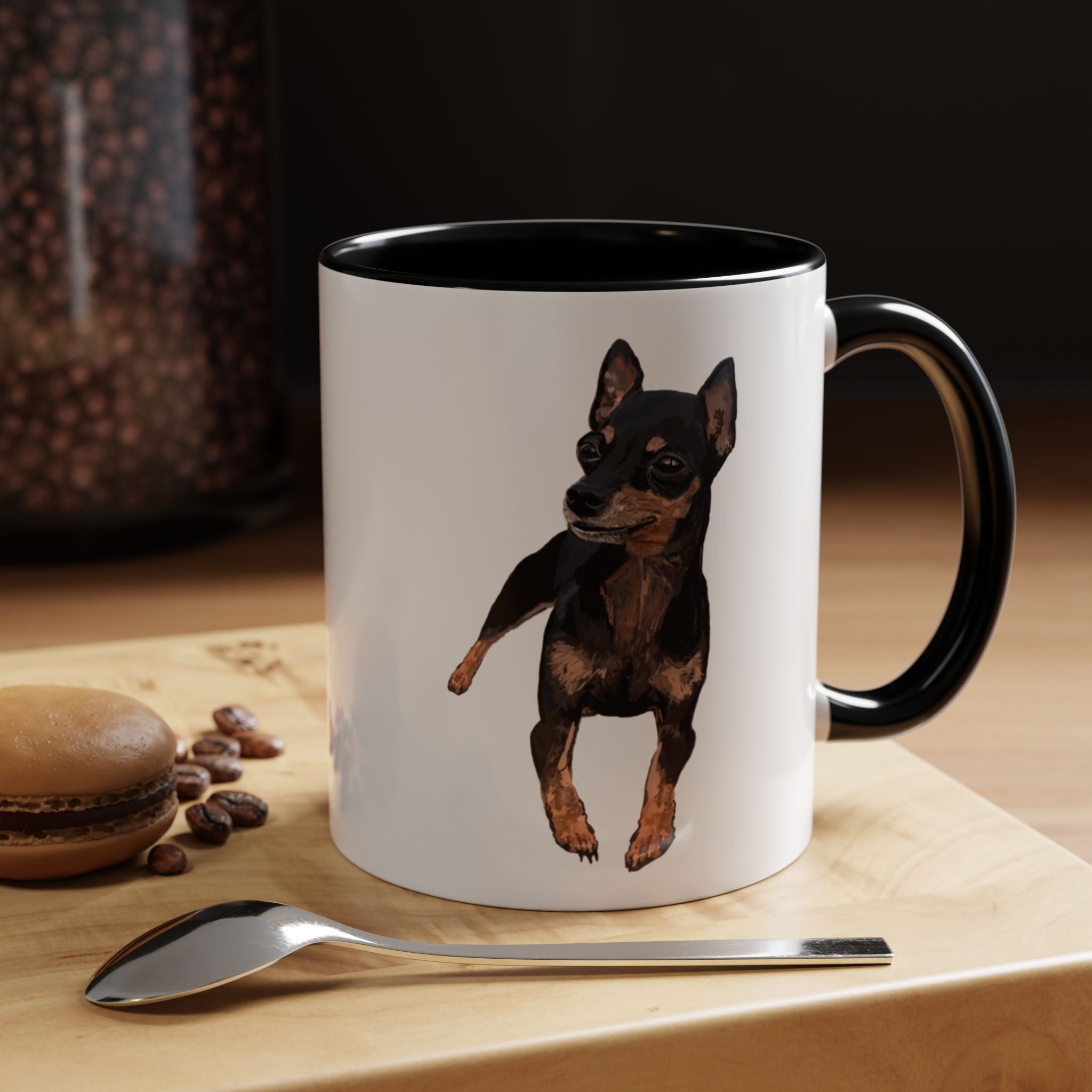 Miniature Pinscher Dog "Charlie" Two Tone Ceramic Mugs - Blue Cava