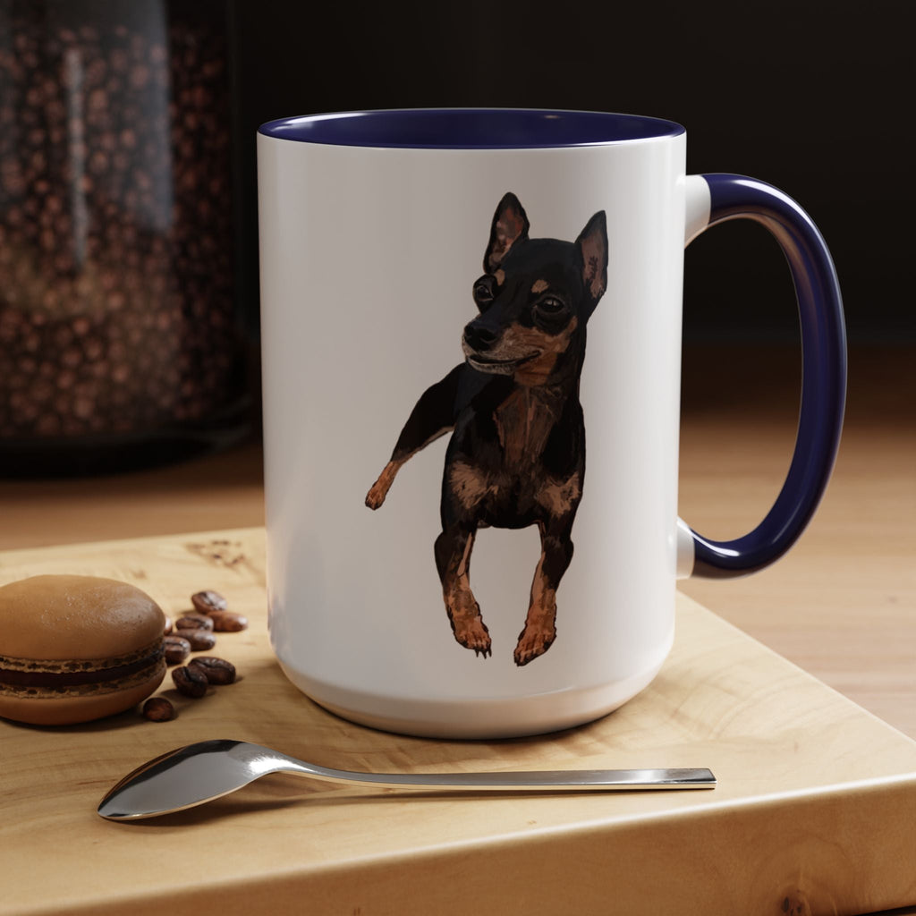 Miniature Pinscher Dog "Charlie" Two Tone Ceramic Mugs - Blue Cava