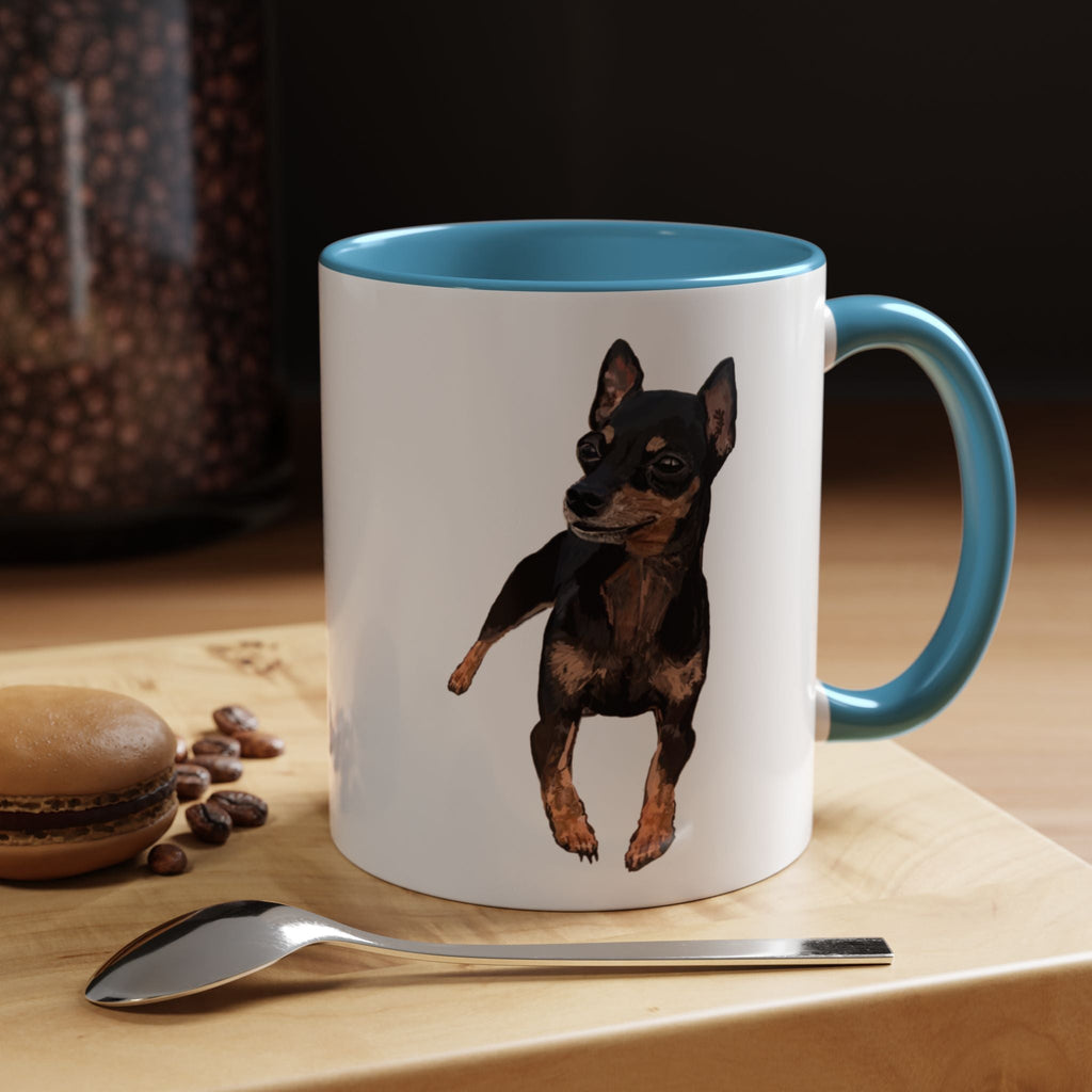 Miniature Pinscher Dog "Charlie" Two Tone Ceramic Mugs - Blue Cava