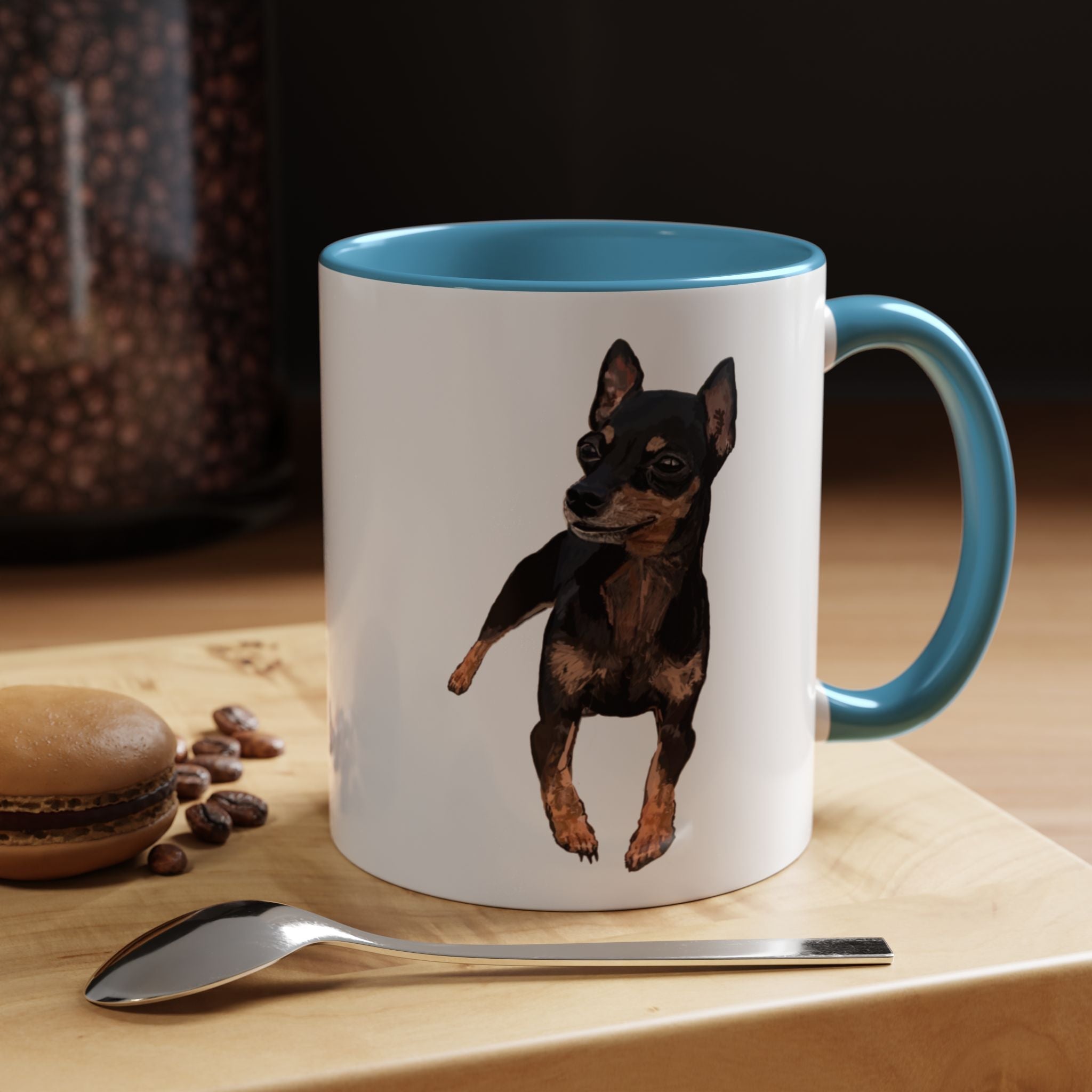 Miniature Pinscher Dog "Charlie" Two Tone Ceramic Mugs - Blue Cava