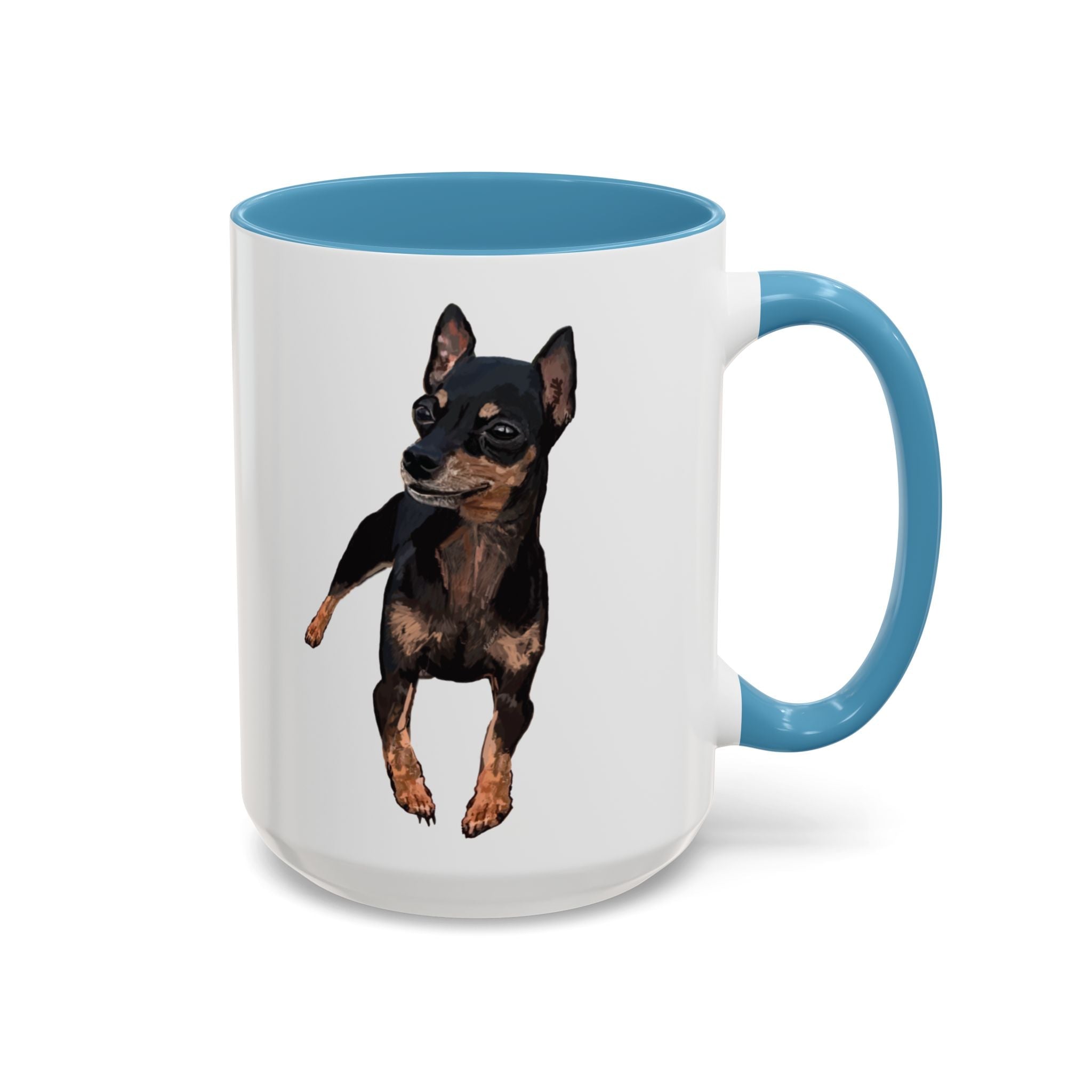 Miniature Pinscher Dog "Charlie" Two Tone Ceramic Mugs - Blue Cava