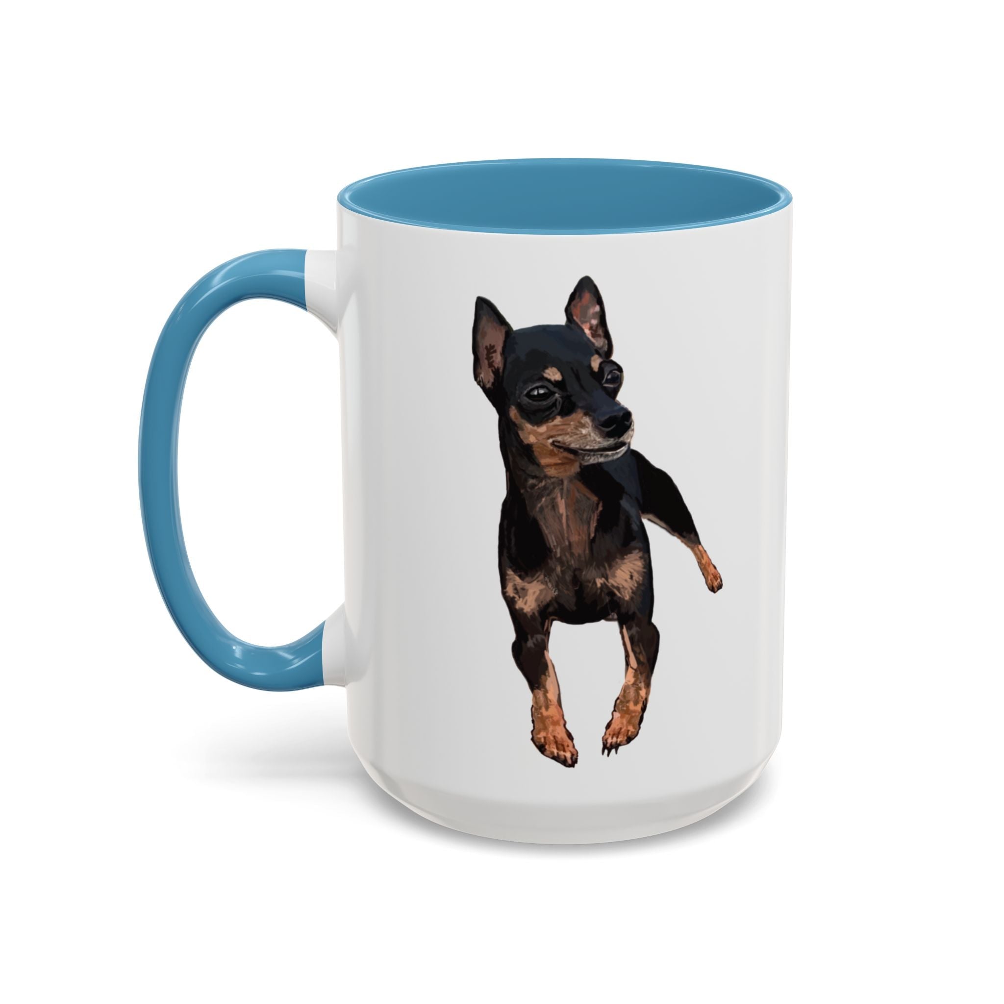 Miniature Pinscher Dog "Charlie" Two Tone Ceramic Mugs - Blue Cava