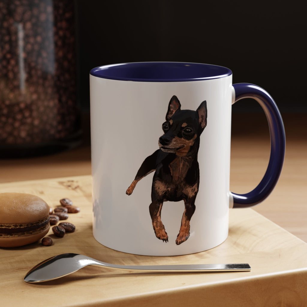 Miniature Pinscher Dog "Charlie" Two Tone Ceramic Mugs - Blue Cava