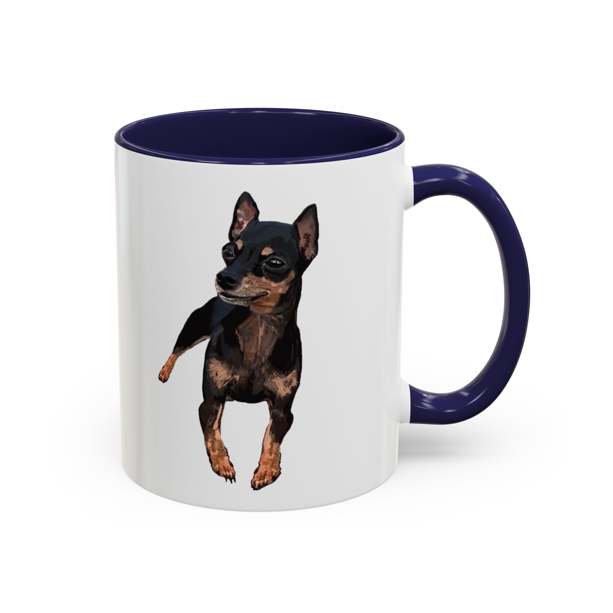 Miniature Pinscher Dog "Charlie" Two Tone Ceramic Mugs - Blue Cava